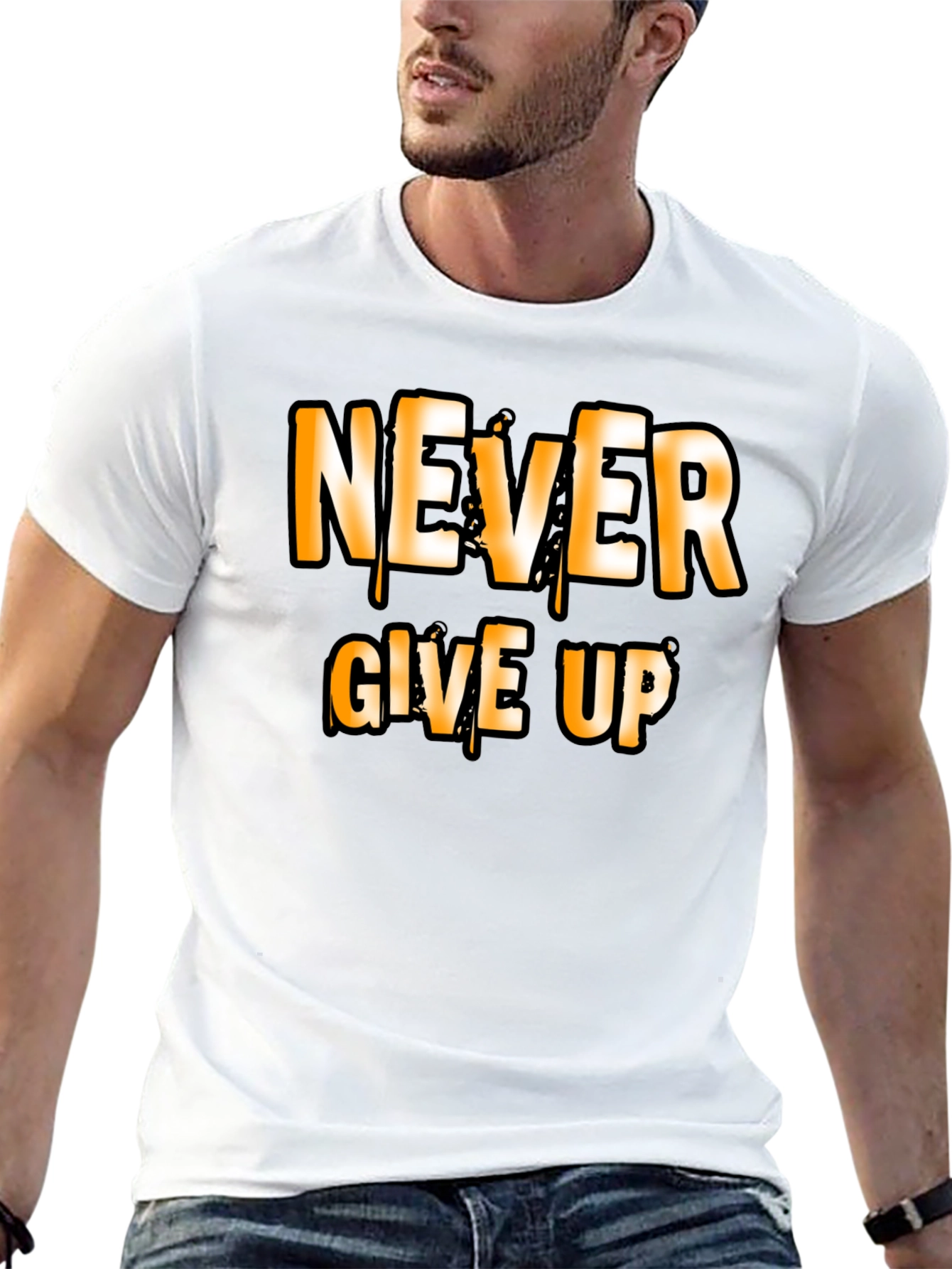 Never Give Up Graphic T-Shirt Motivational Black Tee