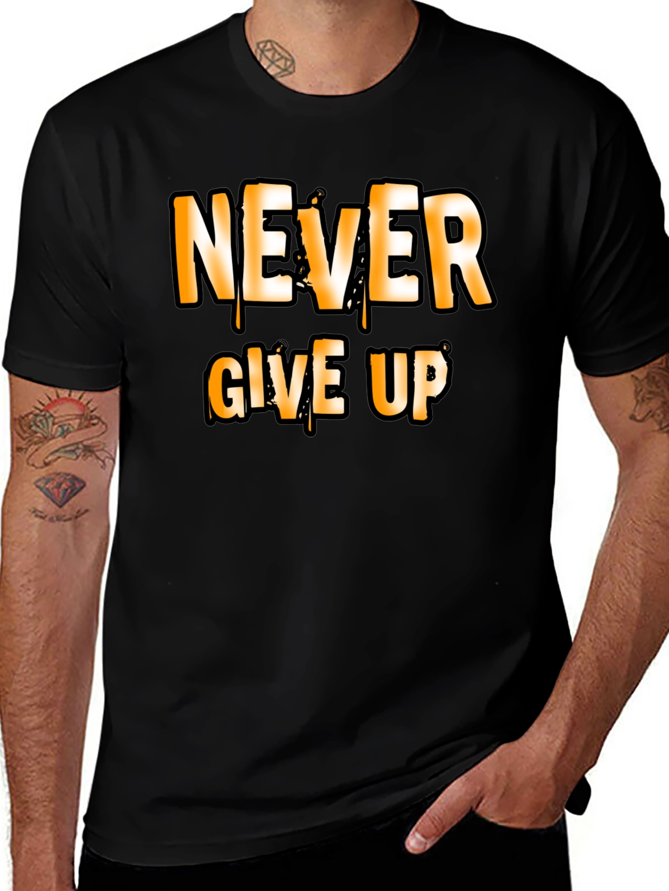 Never Give Up Graphic T-Shirt Motivational Black Tee