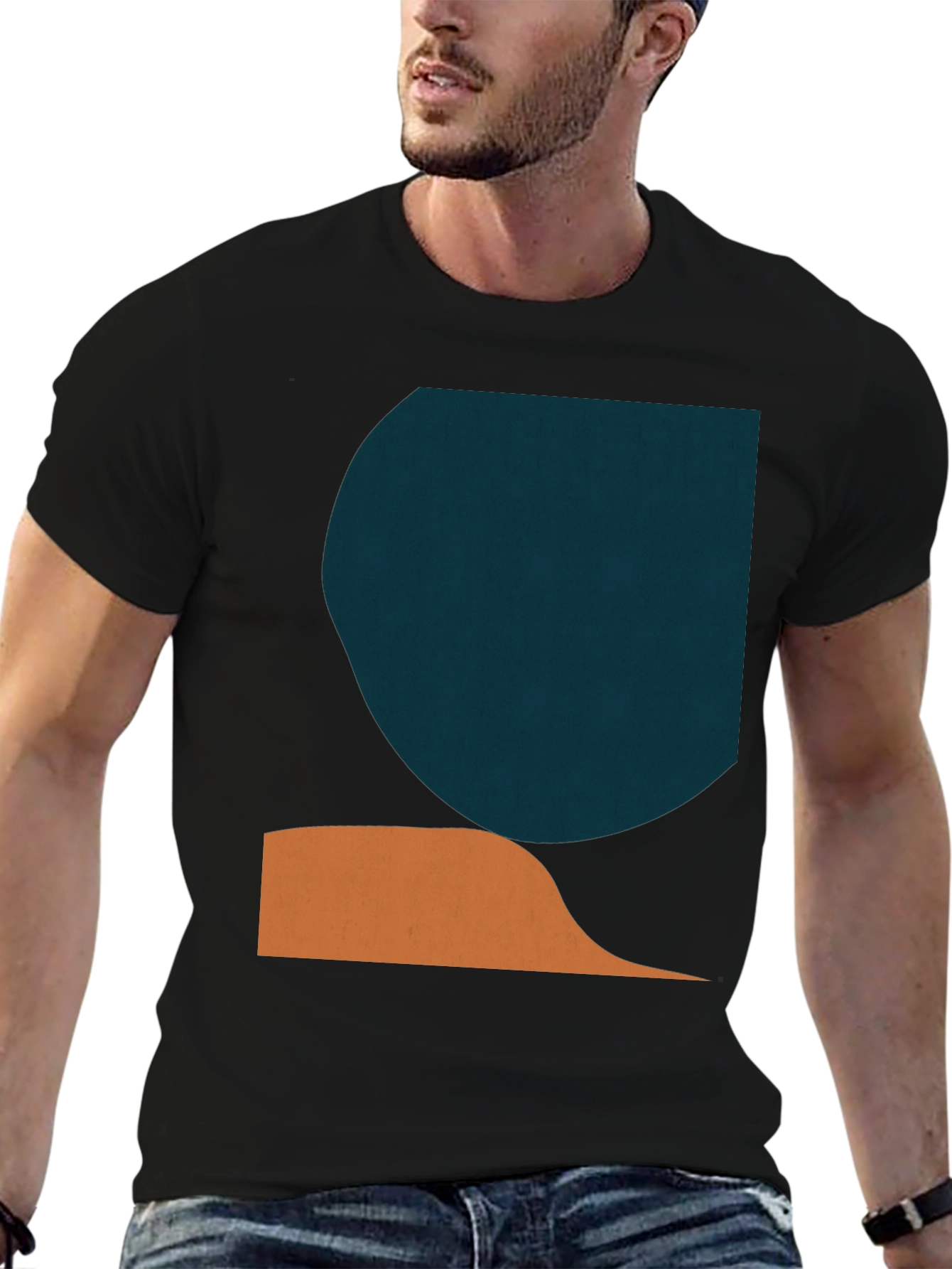 Modern Geometric Graphic Tee - Black