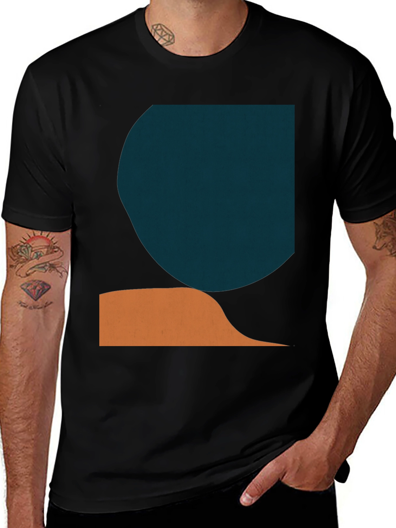 Modern Geometric Graphic Tee - Black