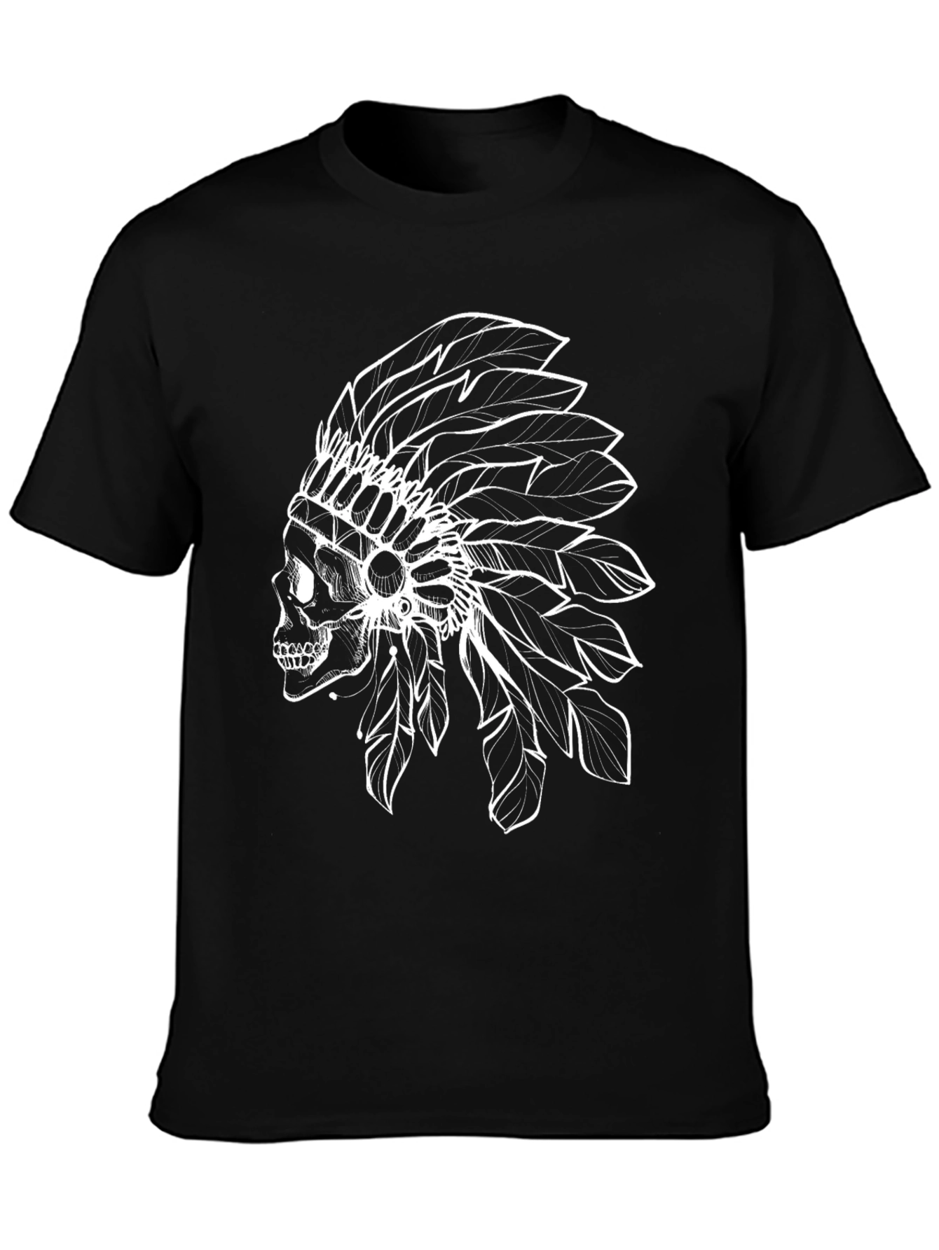 Black T-Shirt with Skull Headdress Design