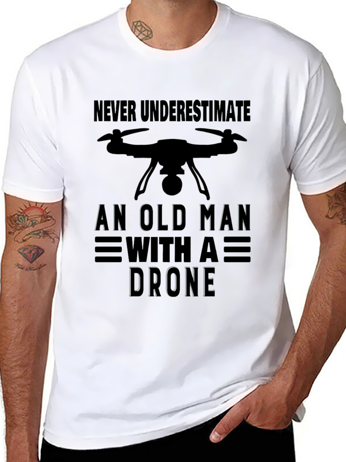 Old Man with a Drone Graphic T-Shirt
