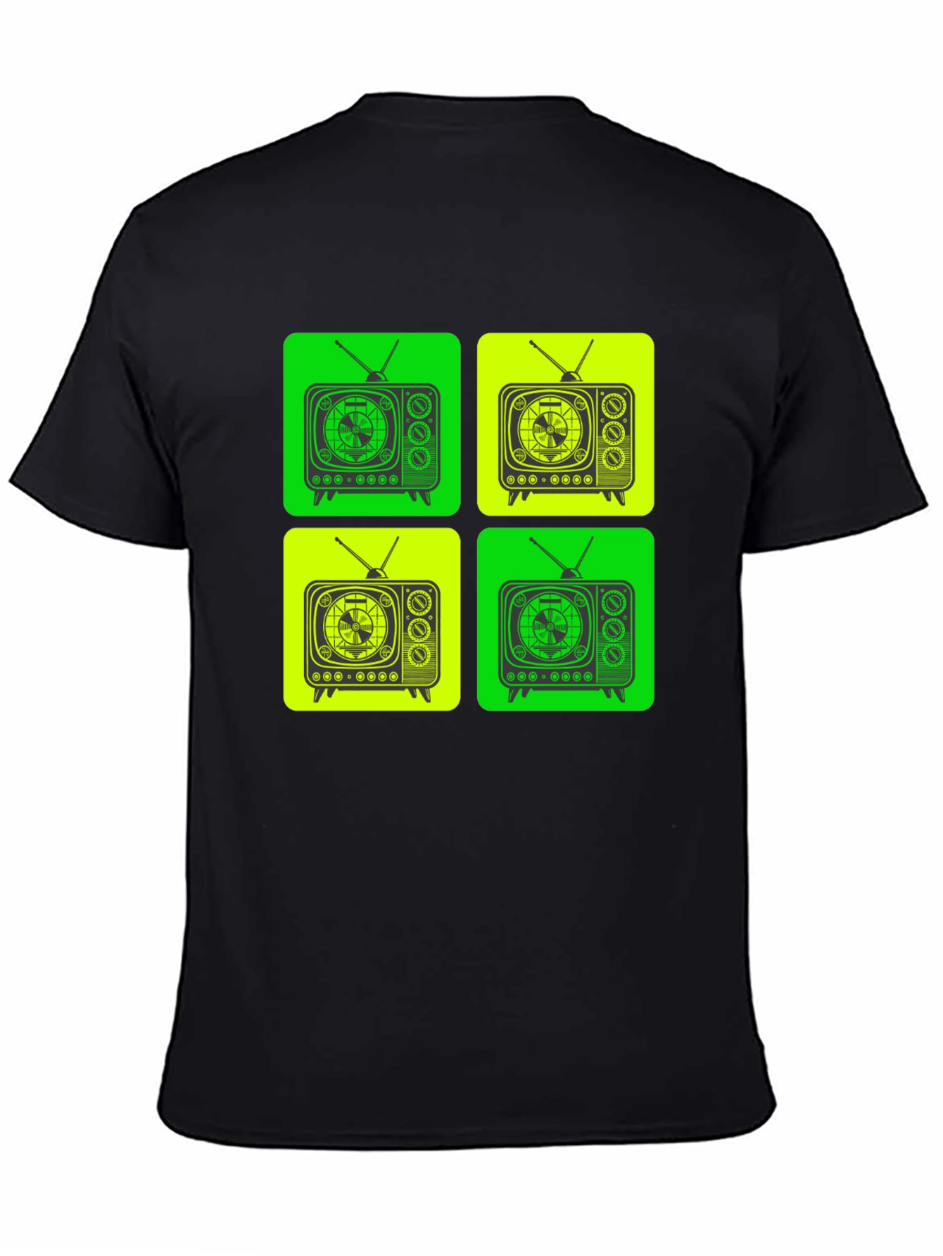 Retro TV Pattern T-Shirt - Black
