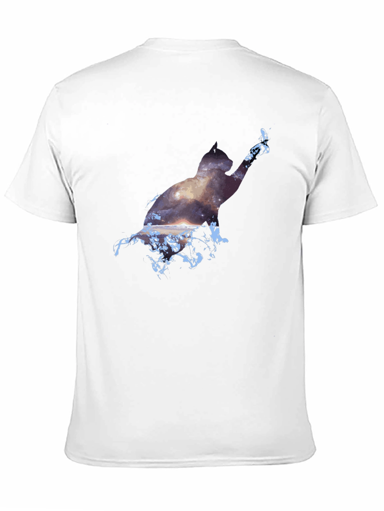 Cosmic Cat Black T-Shirt - Galaxy Silhouette
