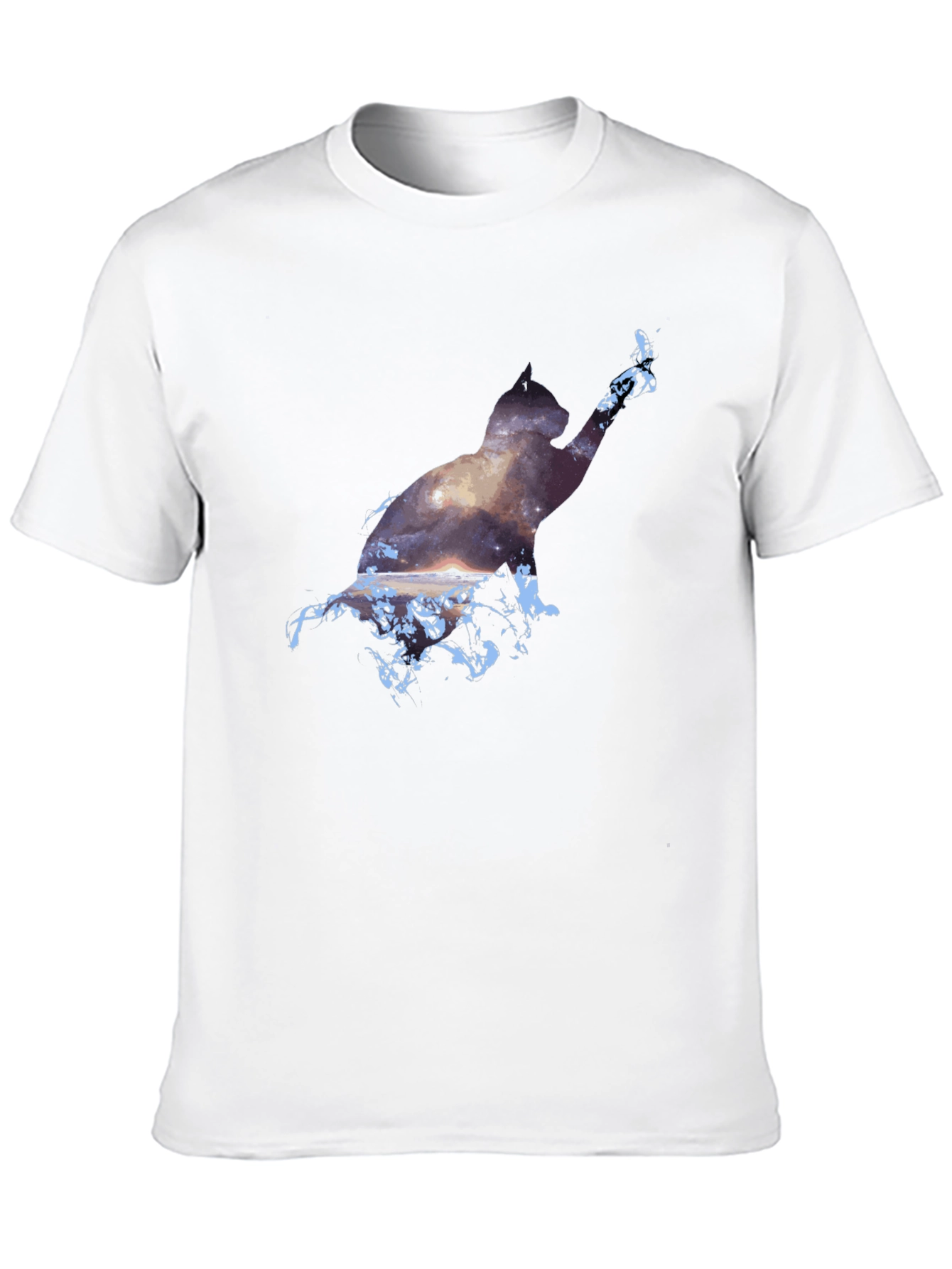 Cosmic Cat Black T-Shirt - Galaxy Silhouette