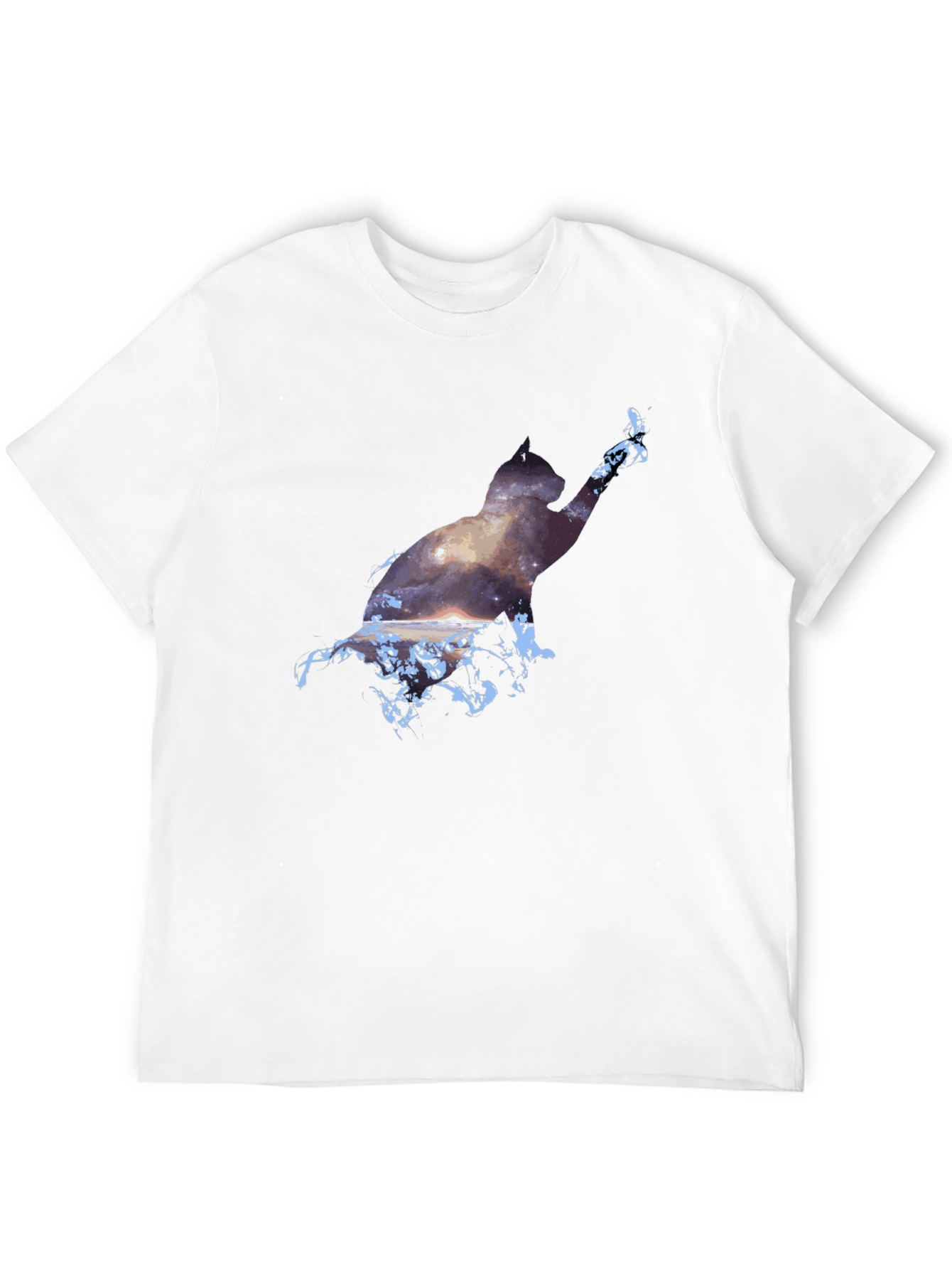 Cosmic Cat Black T-Shirt - Galaxy Silhouette