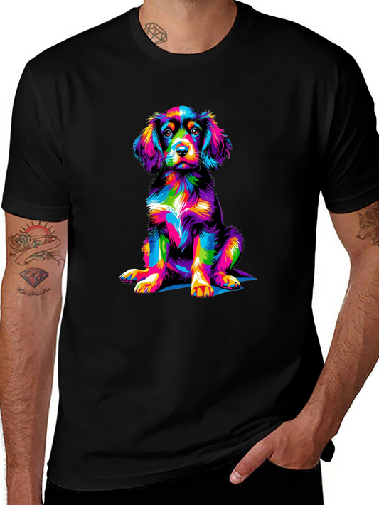 Colorful Dog Graphic Black Tee