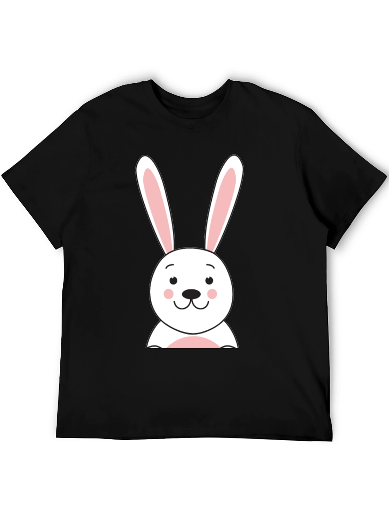 Cute Bunny Graphic Tee - Black Cotton T-Shirt