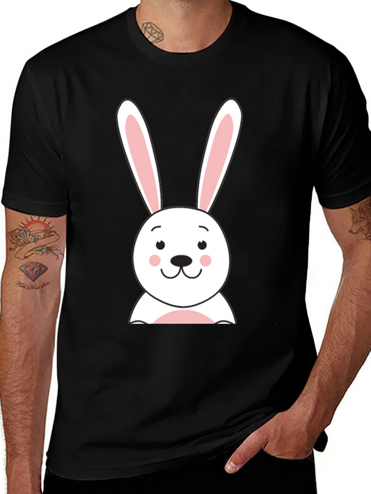 Cute Bunny Graphic Tee - Black Cotton T-Shirt