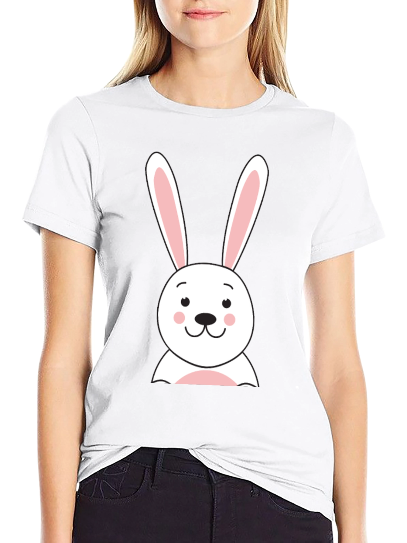 Cute Bunny Graphic Tee - Black Cotton T-Shirt