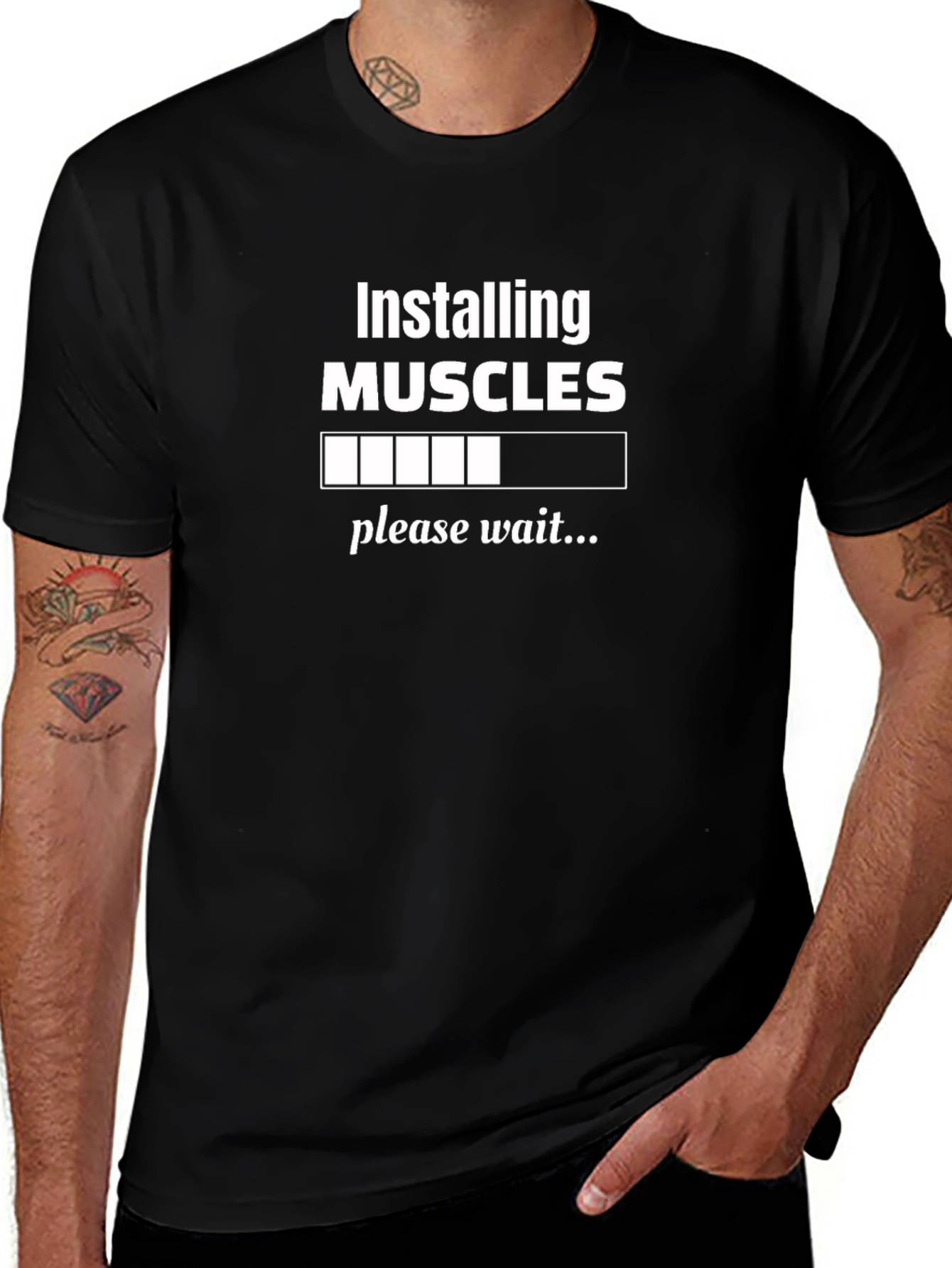 Installing Muscles Funny Black T-Shirt