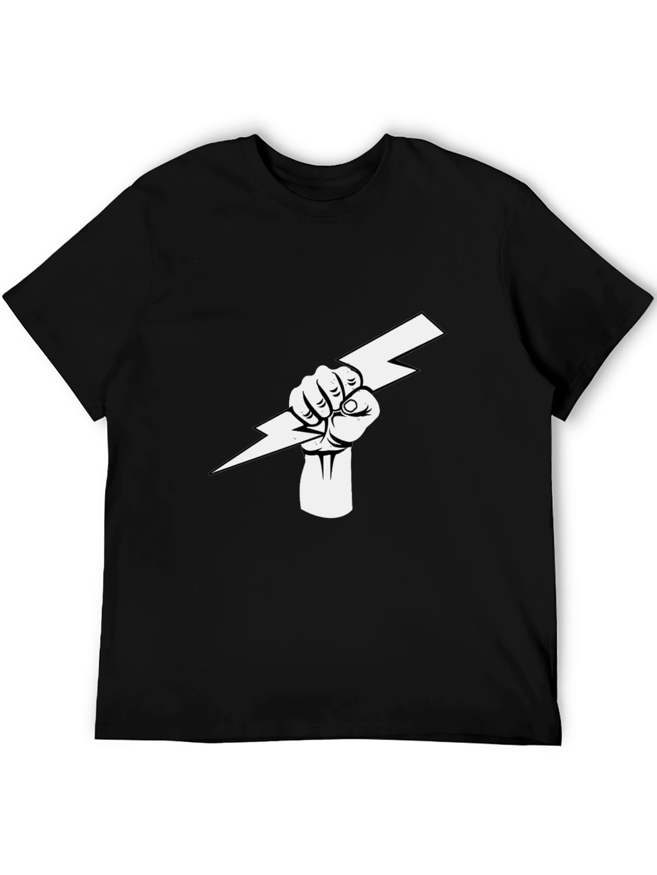 Black T-Shirt with Fist Holding Lightning Bolt