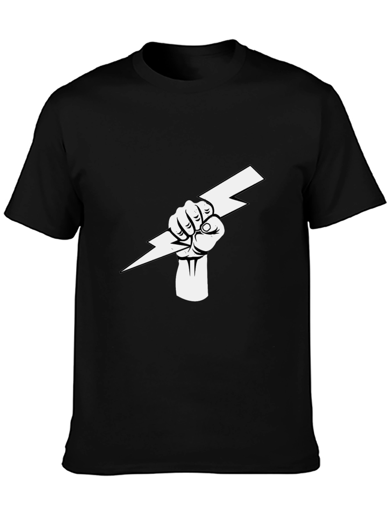 Black T-Shirt with Fist Holding Lightning Bolt