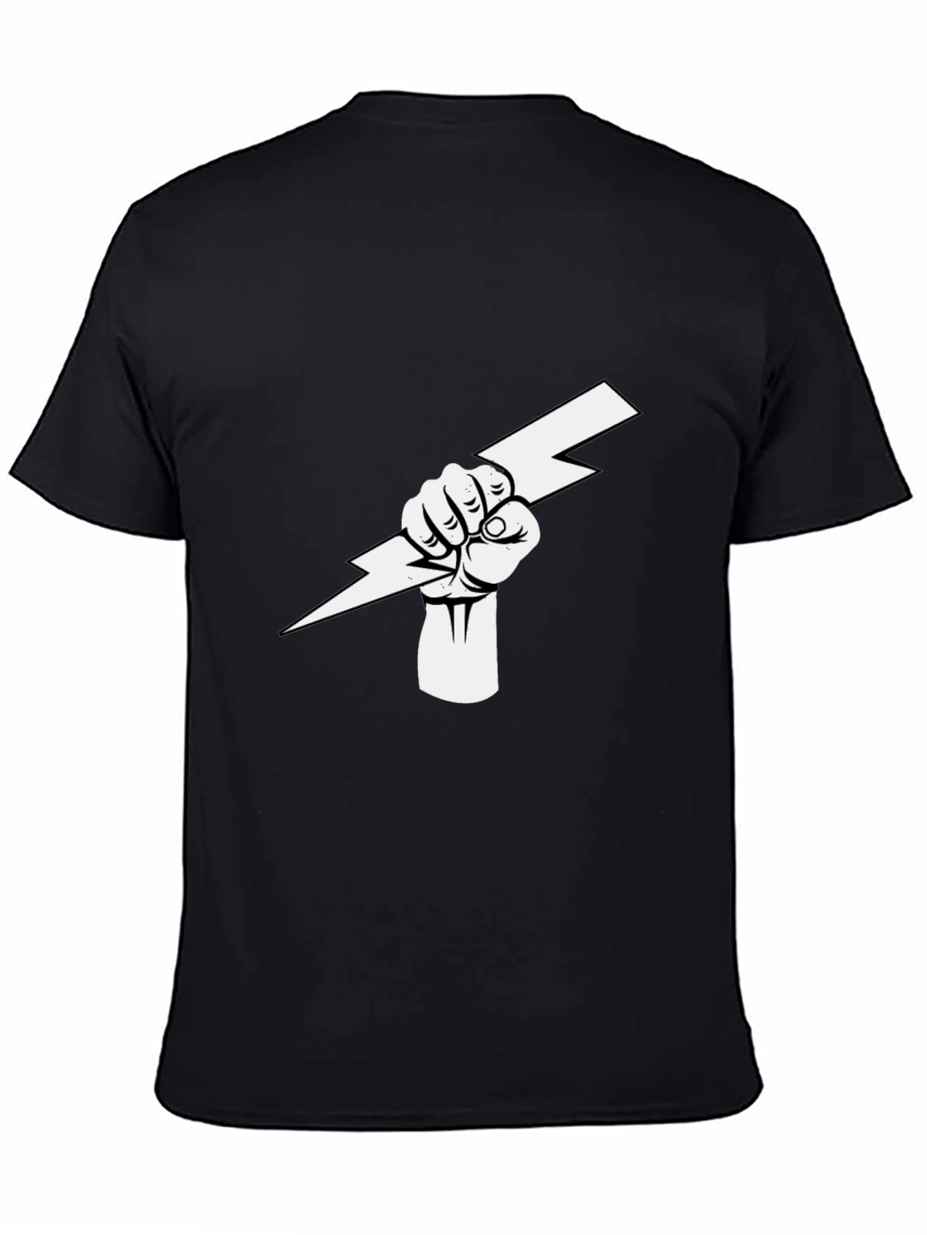 Black T-Shirt with Fist Holding Lightning Bolt