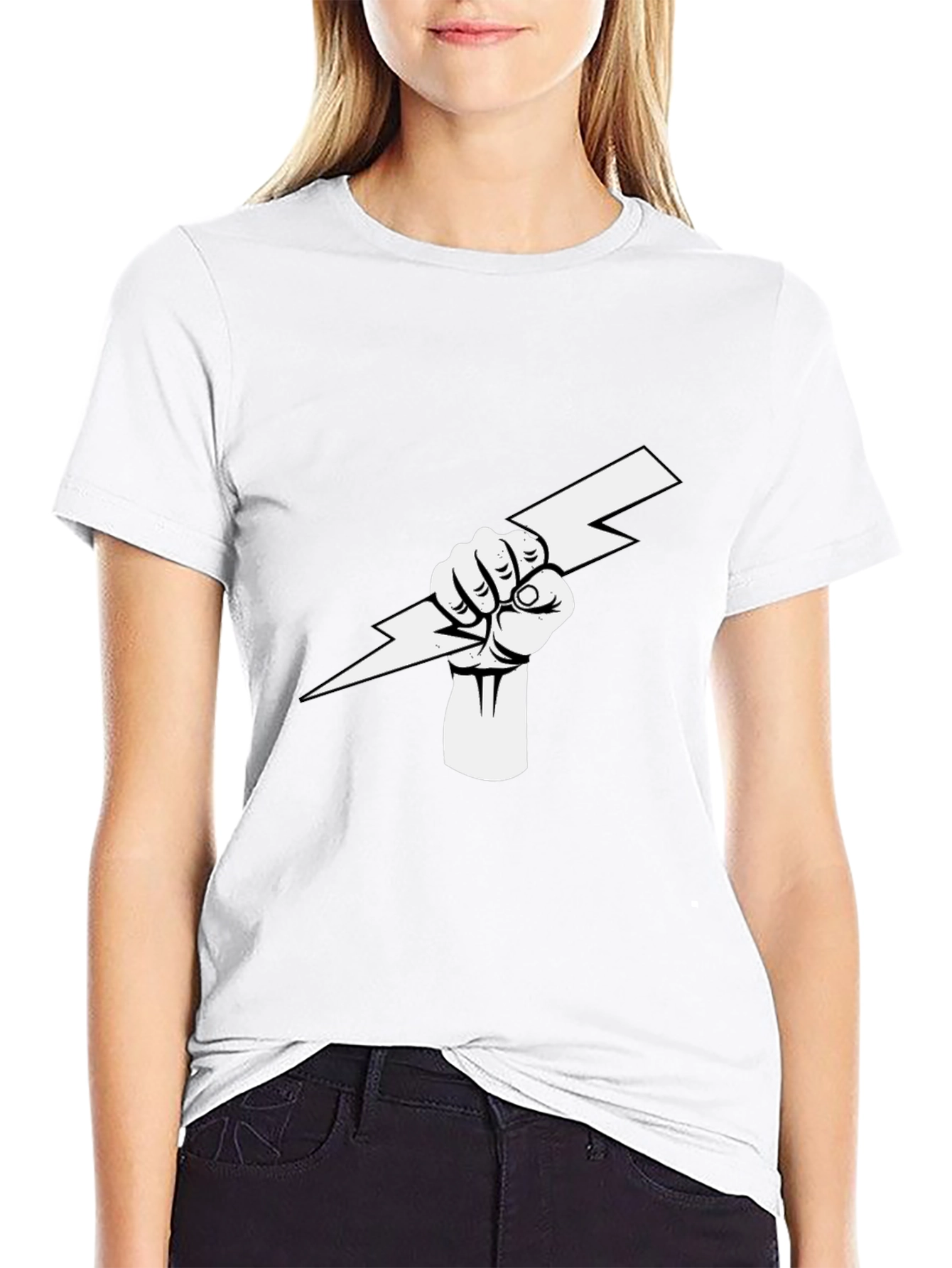 Black T-Shirt with Fist Holding Lightning Bolt