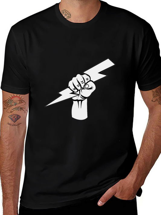 Black T-Shirt with Fist Holding Lightning Bolt
