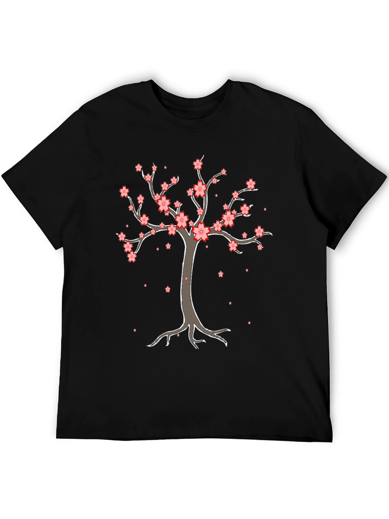 Cherry Blossom Tree Graphic Tee - Black Cotton T-Shirt
