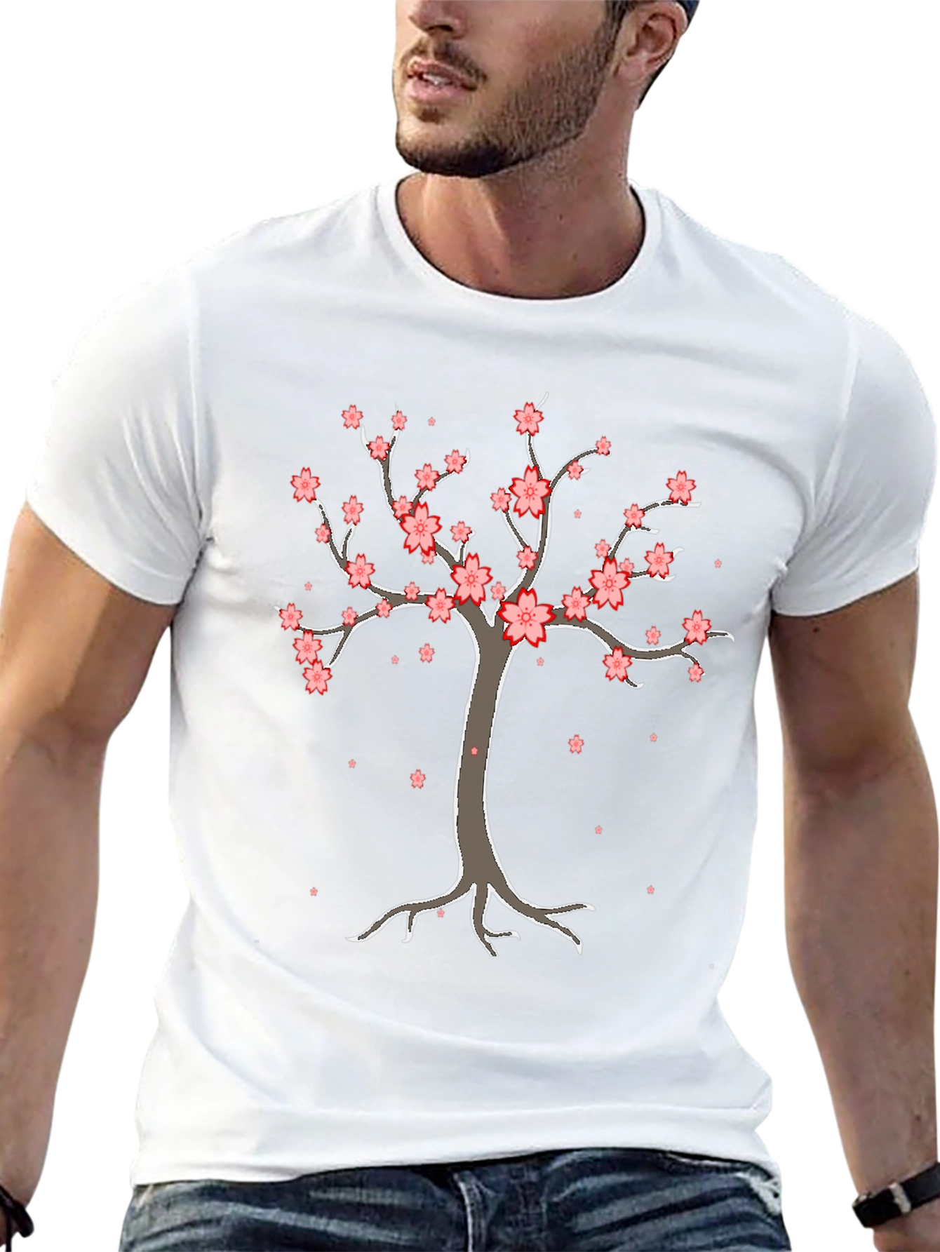 Cherry Blossom Tree Graphic Tee - Black Cotton T-Shirt