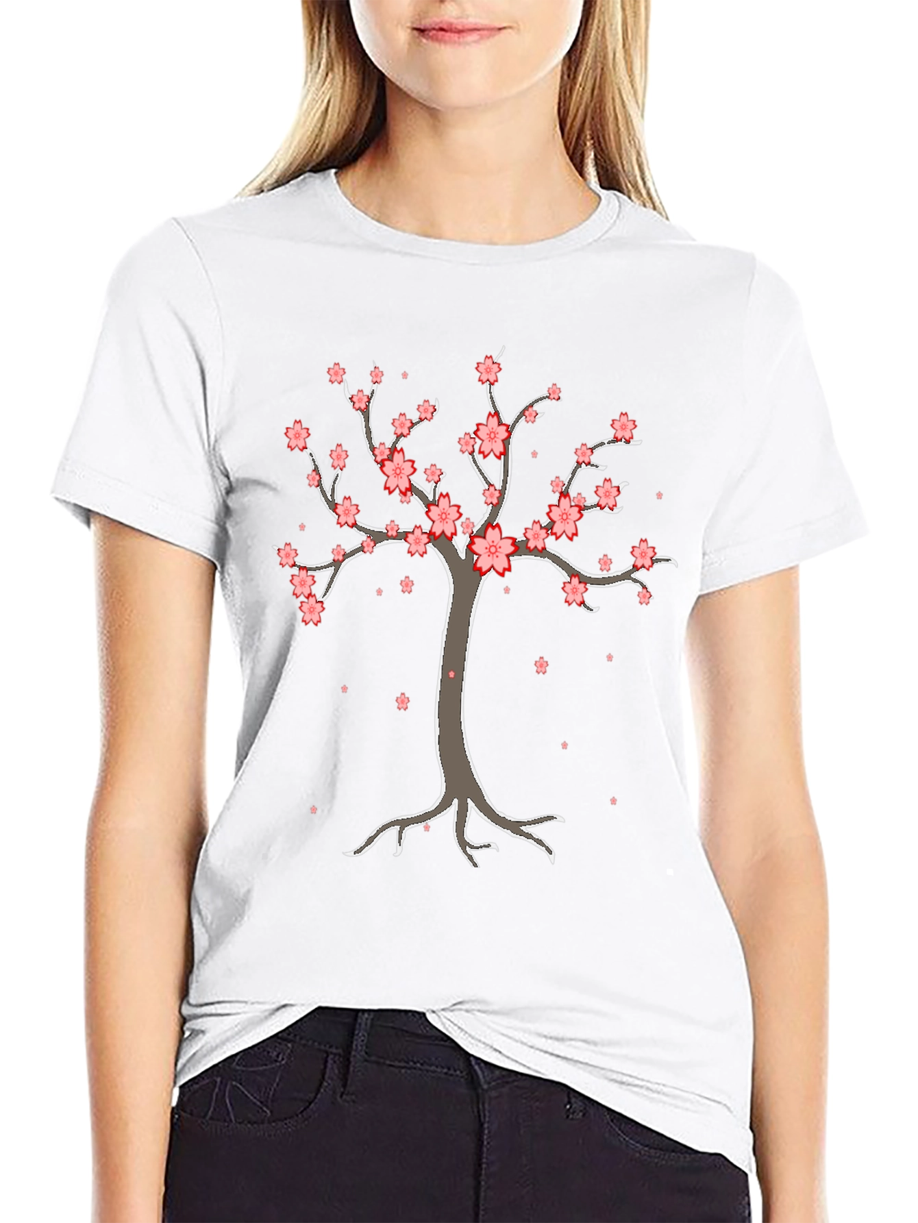 Cherry Blossom Tree Graphic Tee - Black Cotton T-Shirt
