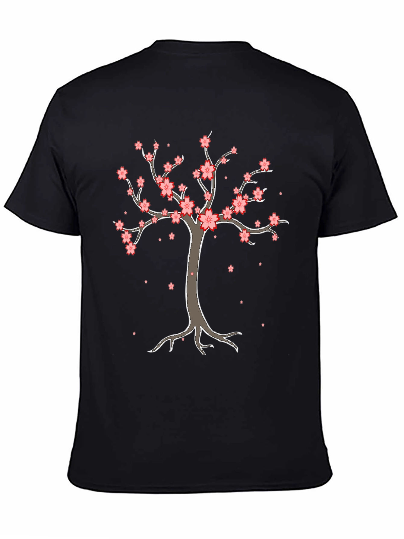 Cherry Blossom Tree Graphic Tee - Black Cotton T-Shirt