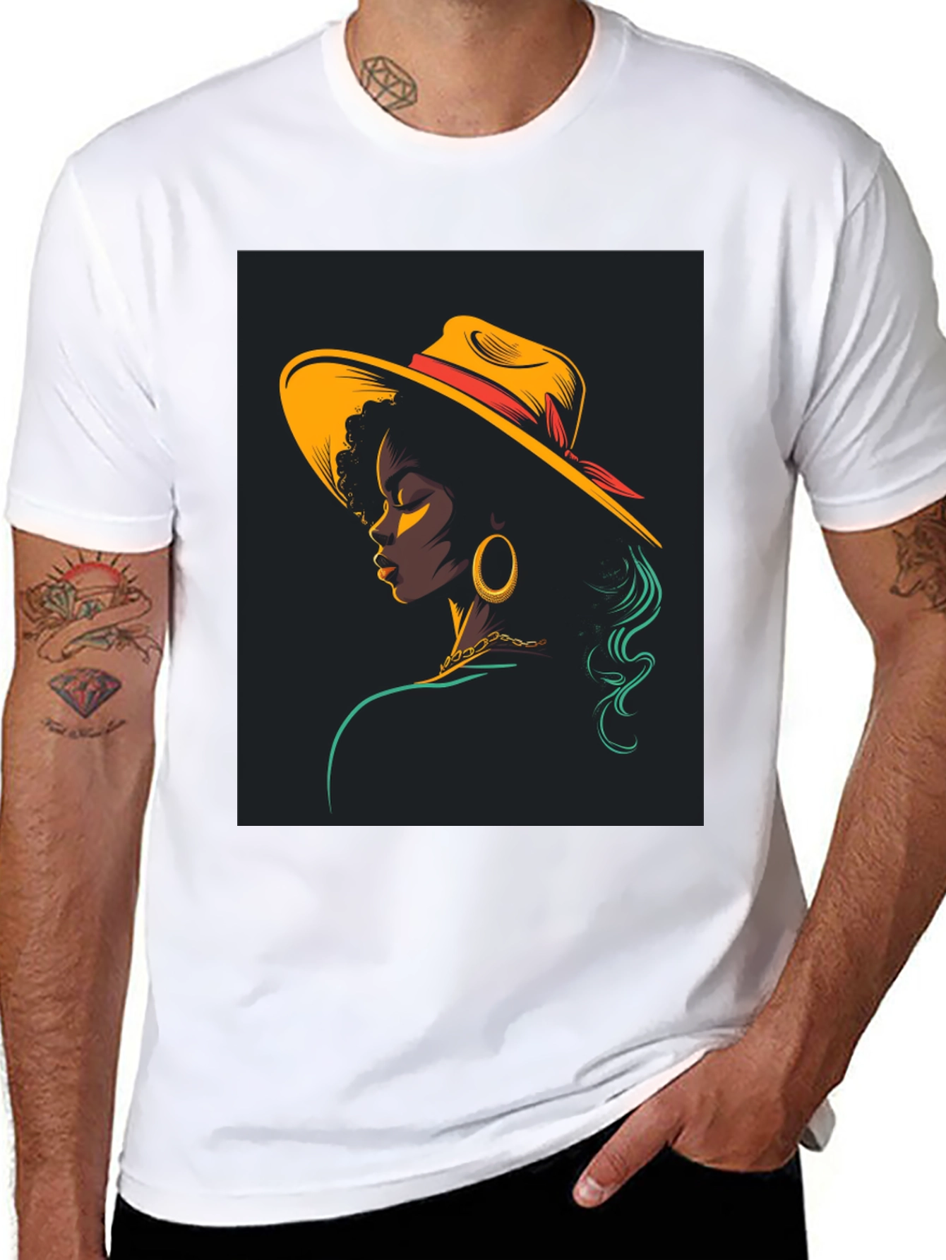 Stylish Black T-Shirt with Retro Woman Graphic