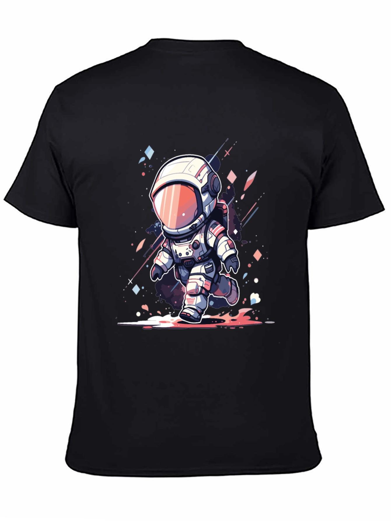 Cartoon Astronaut Black T-Shirt