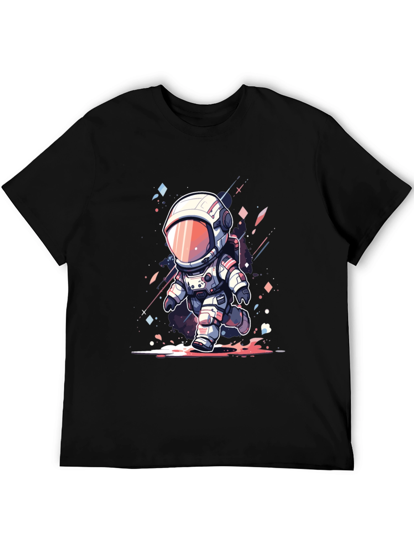 Cartoon Astronaut Black T-Shirt