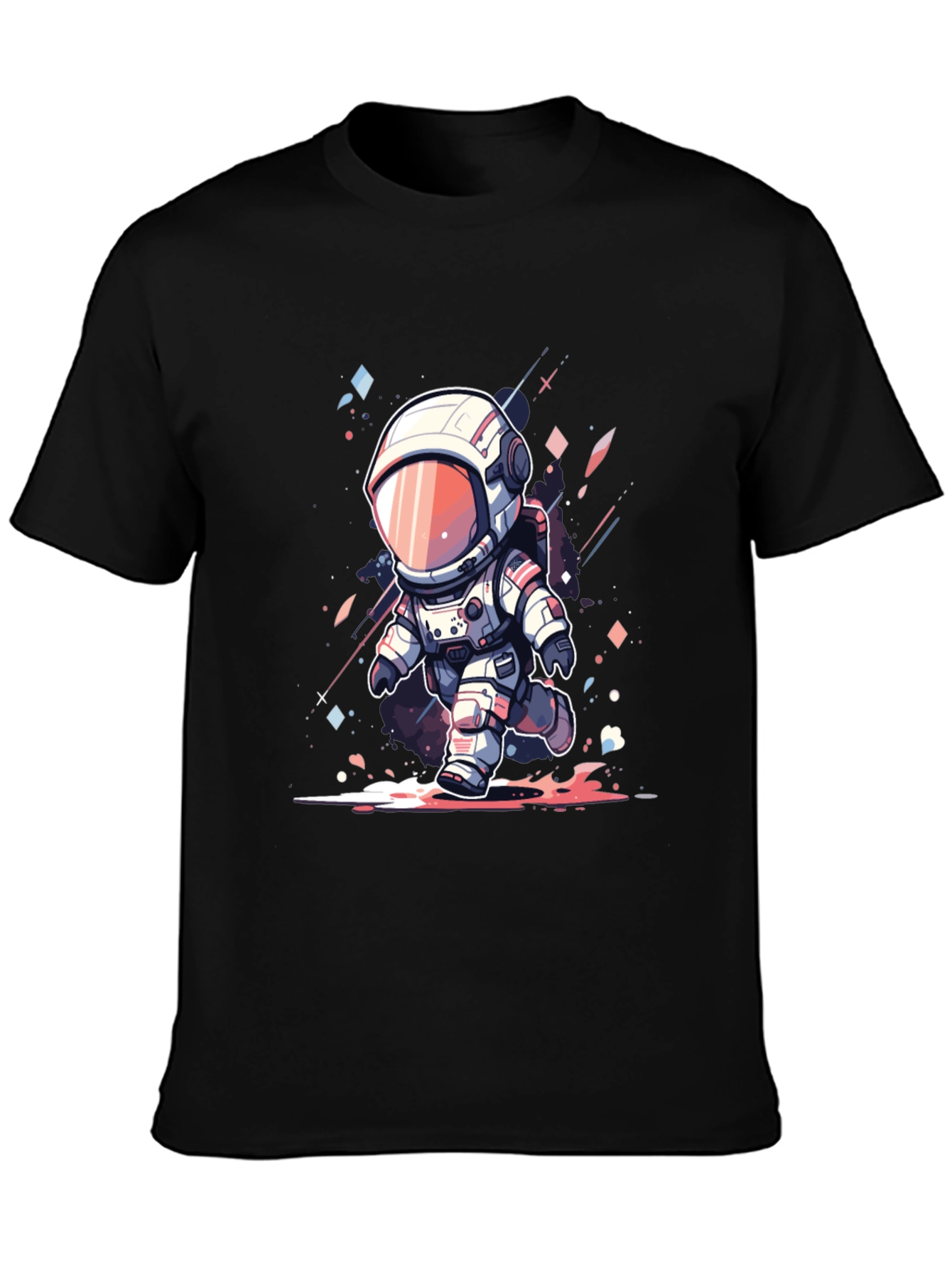 Cartoon Astronaut Black T-Shirt