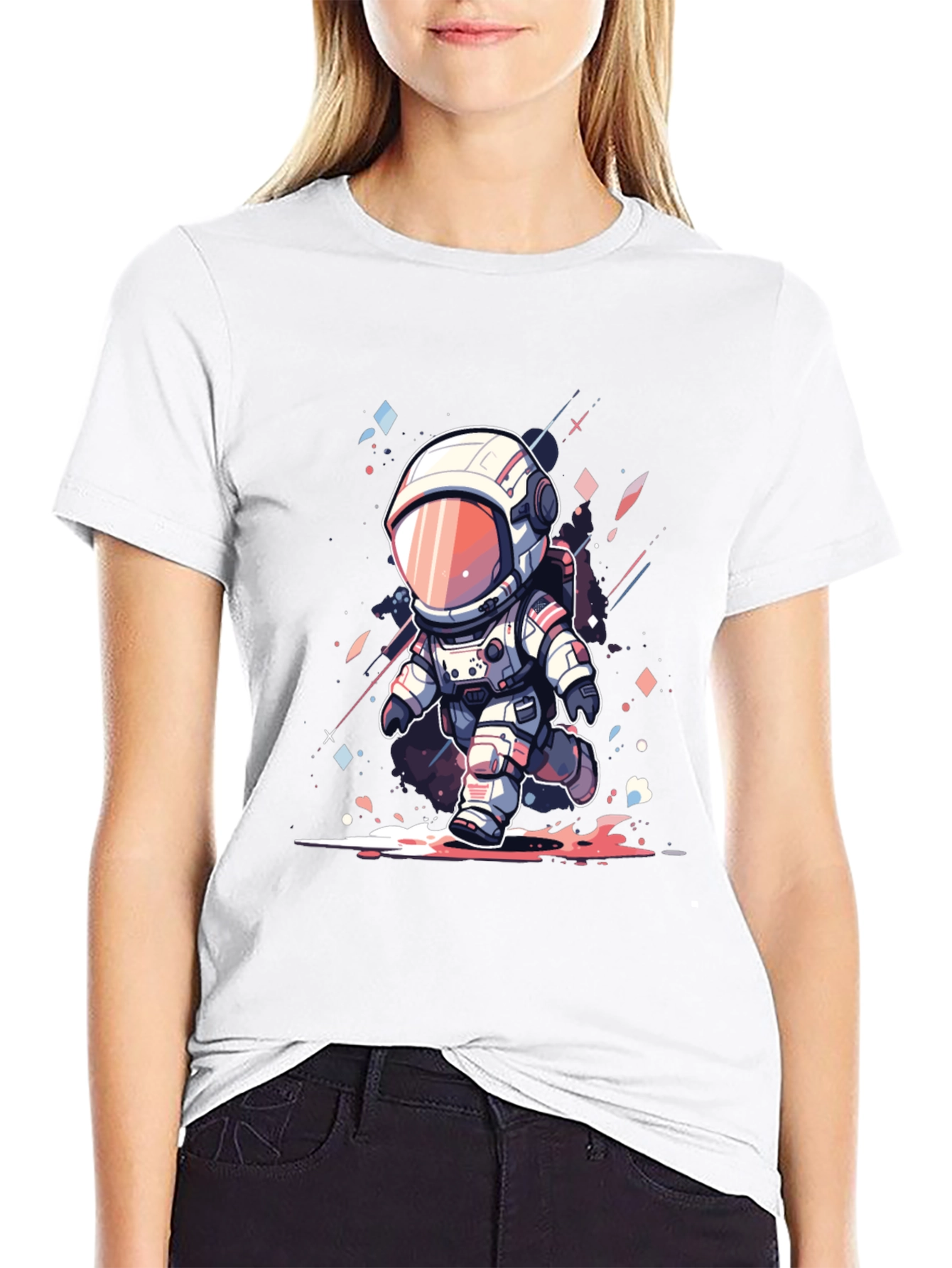 Cartoon Astronaut Black T-Shirt