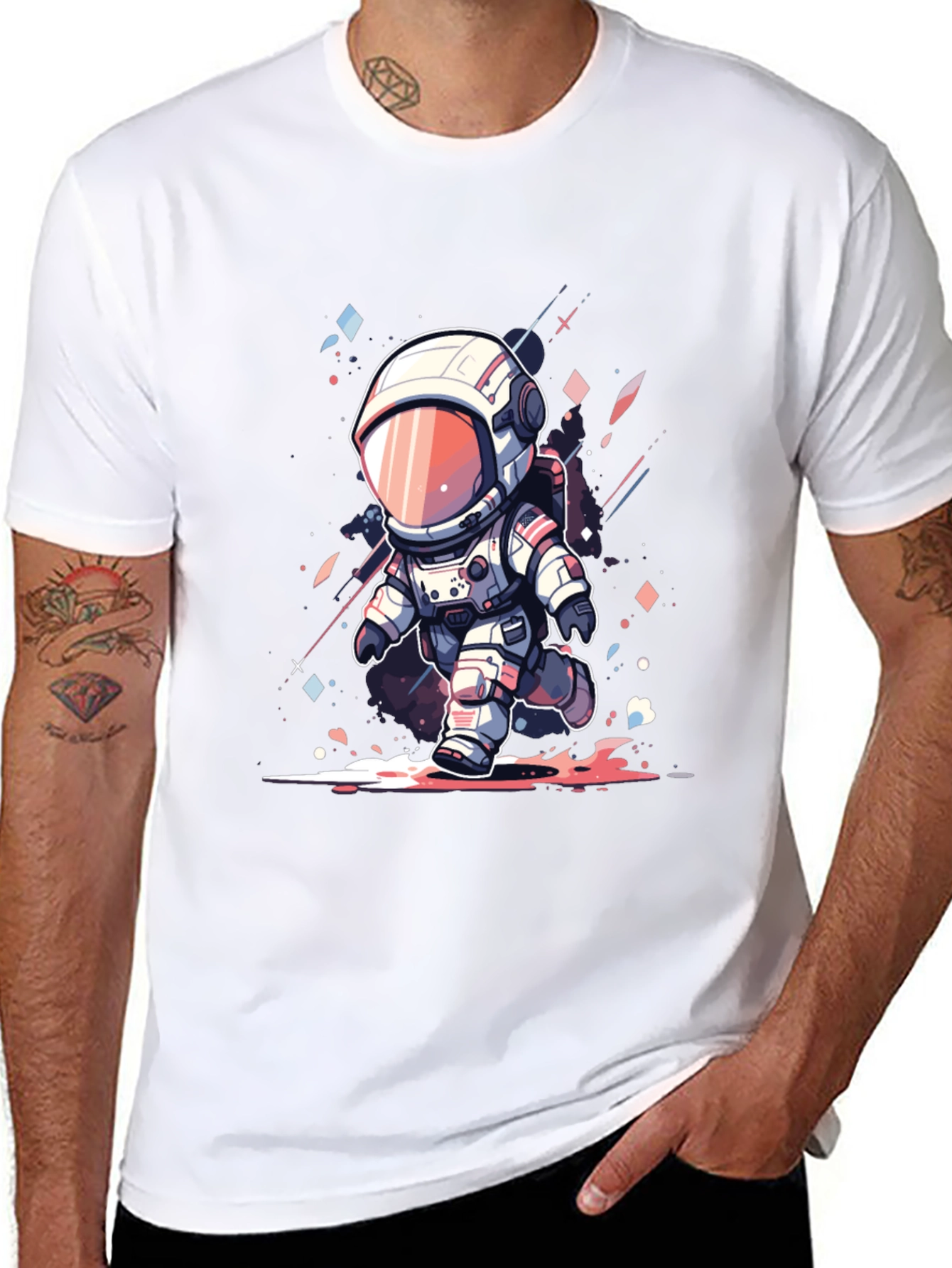 Cartoon Astronaut Black T-Shirt