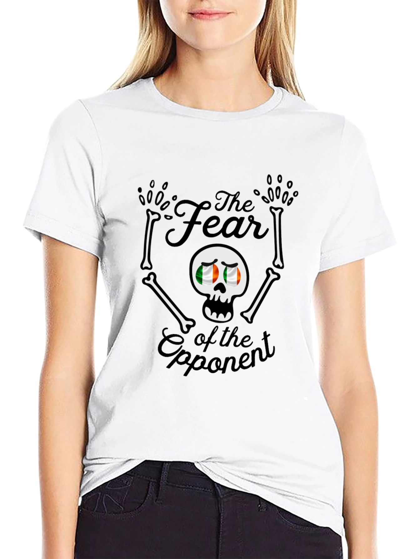 Fear of the Opponent Skeleton Ireland Flag Graphic T-Shirt