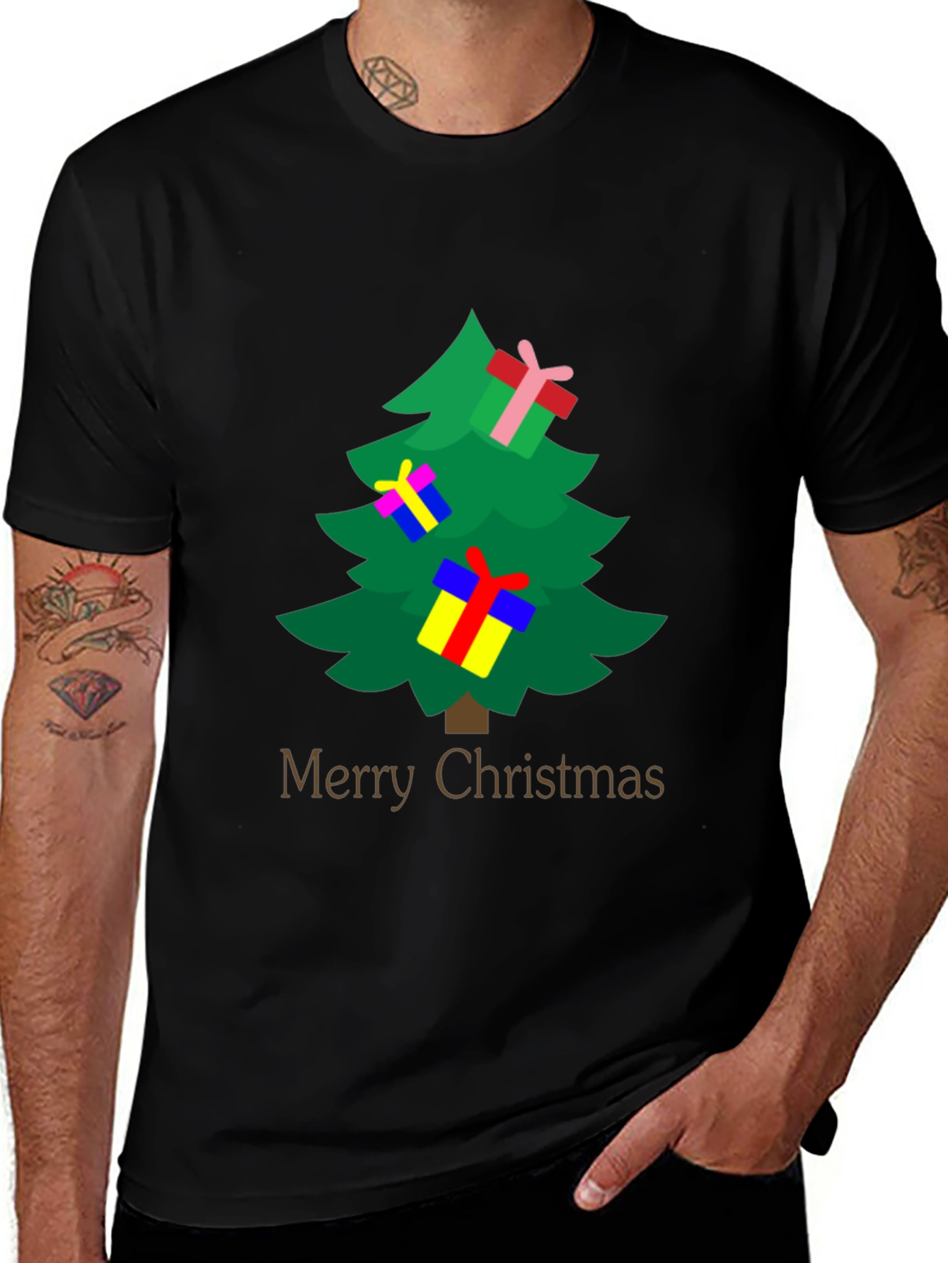 Merry Christmas Tree Graphic Tee - Holiday Spirit