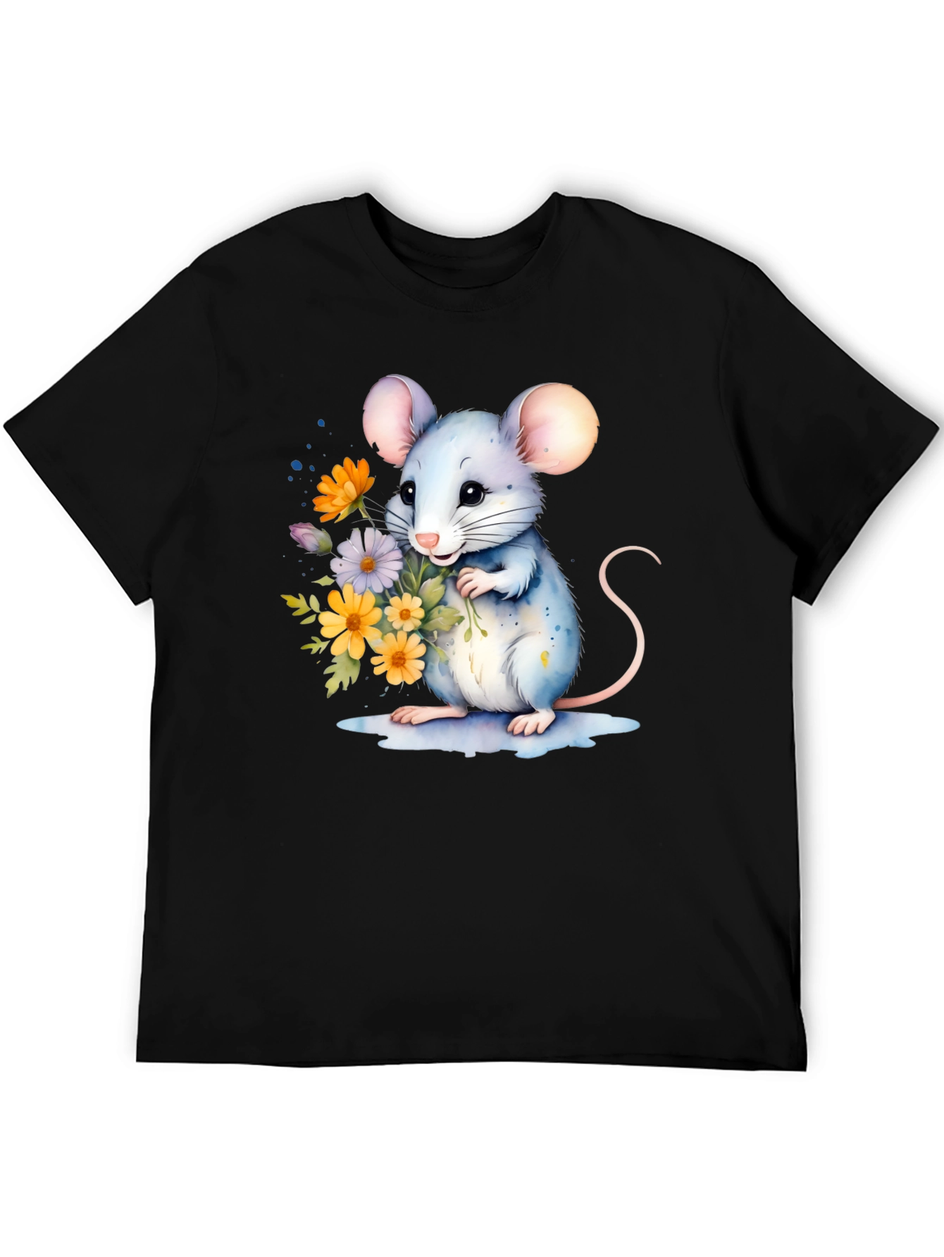 Cute Mouse With Flowers Graphic T-Shirt