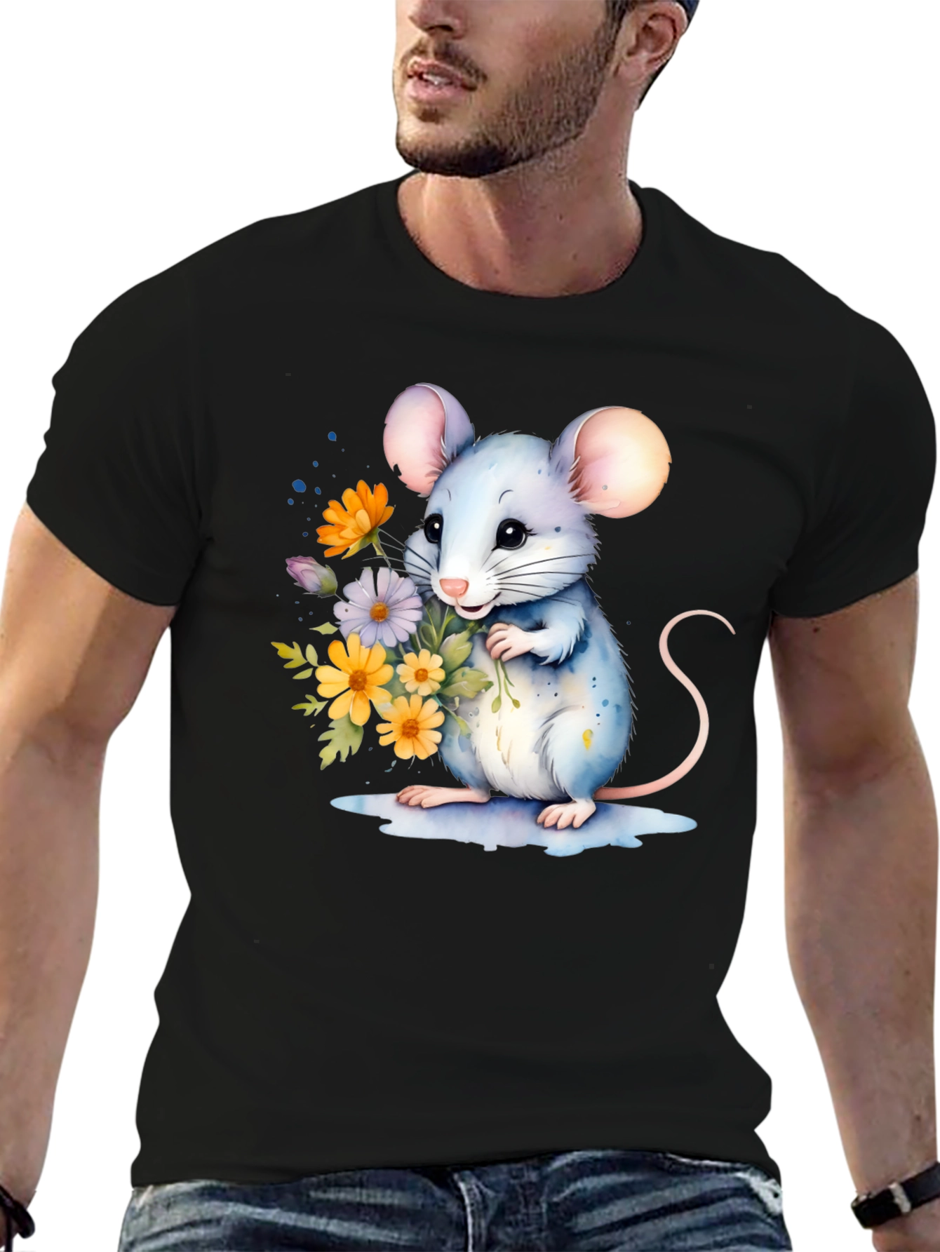 Cute Mouse With Flowers Graphic T-Shirt