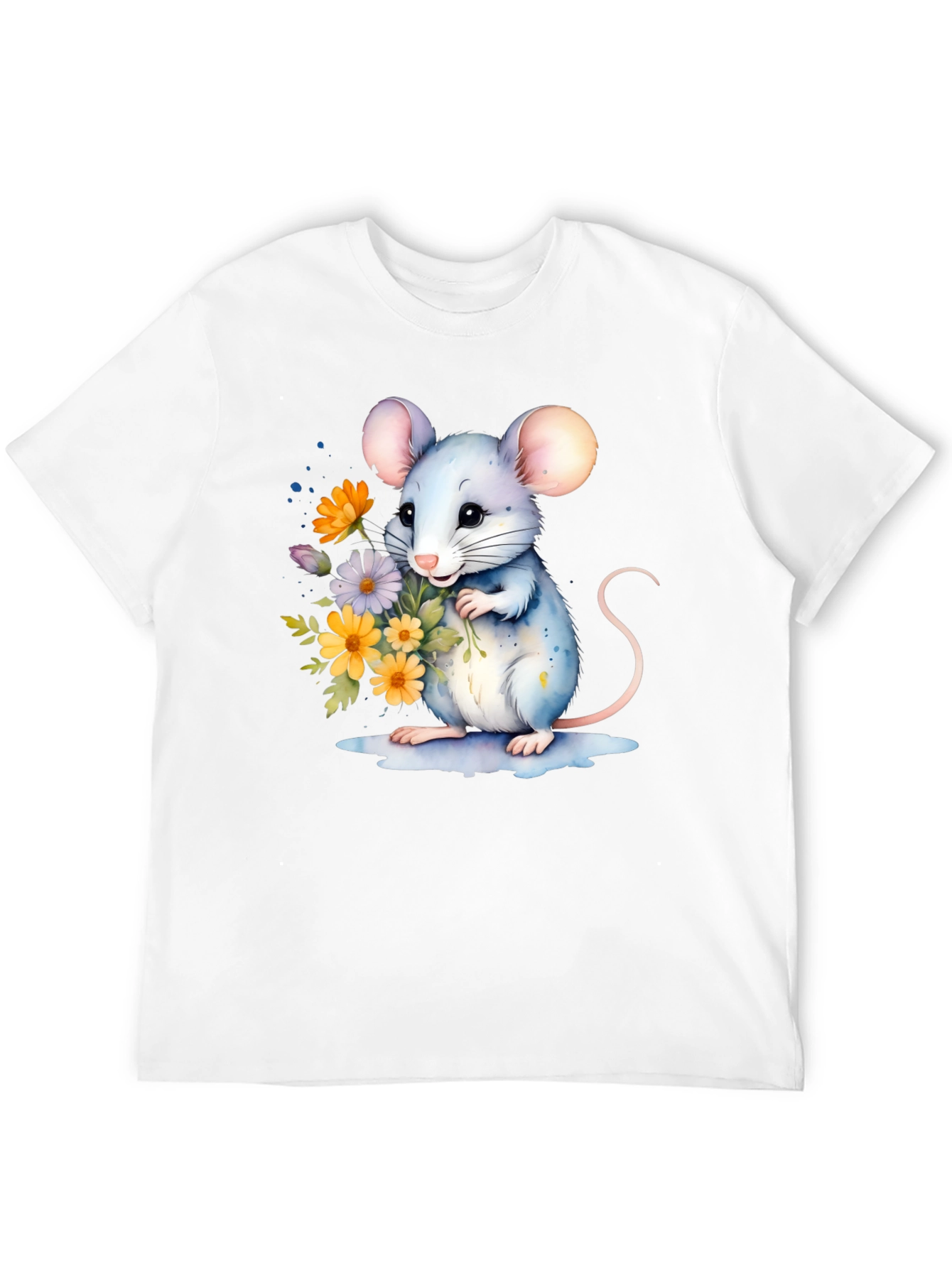 Cute Mouse With Flowers Graphic T-Shirt