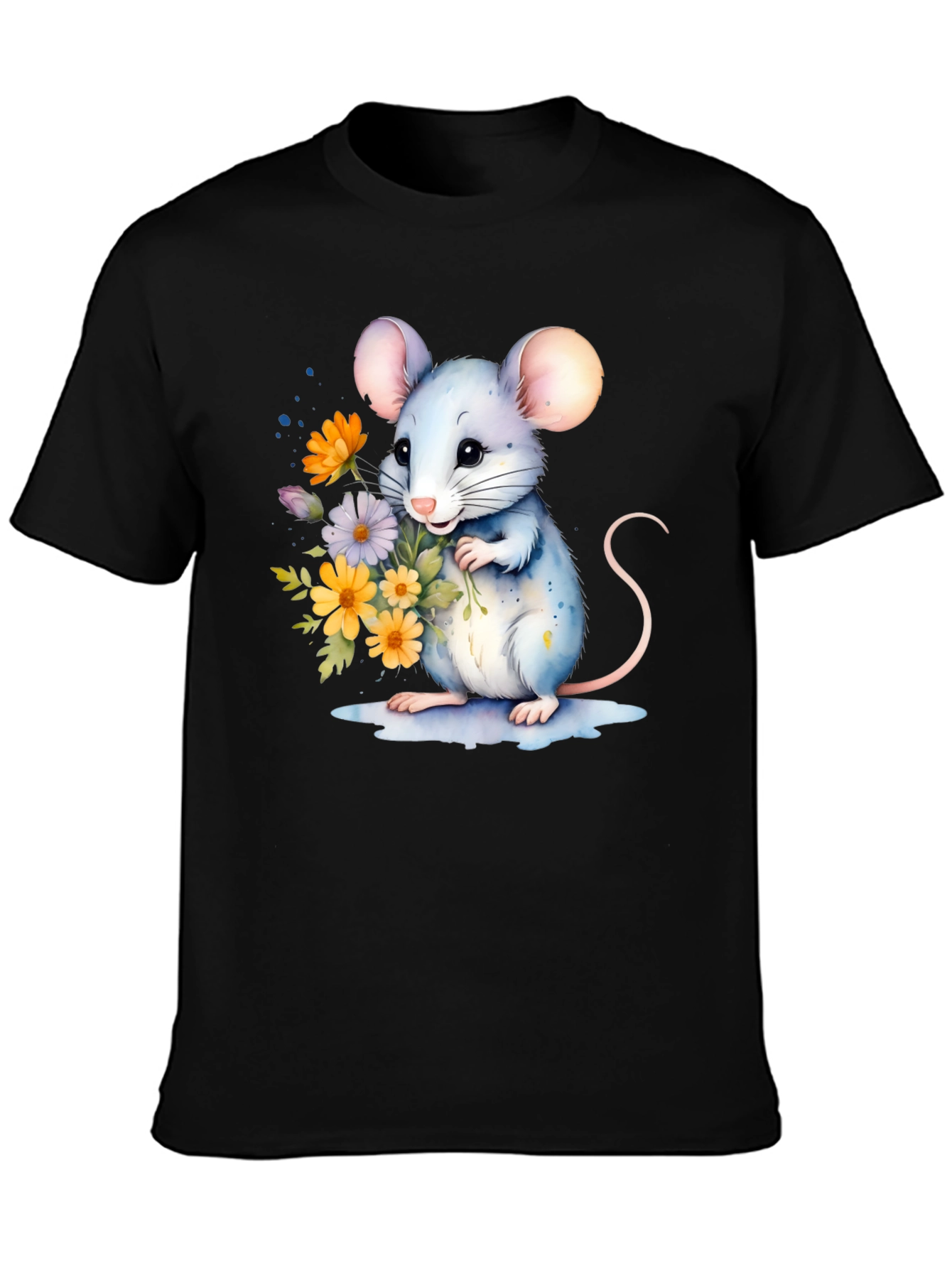 Cute Mouse With Flowers Graphic T-Shirt