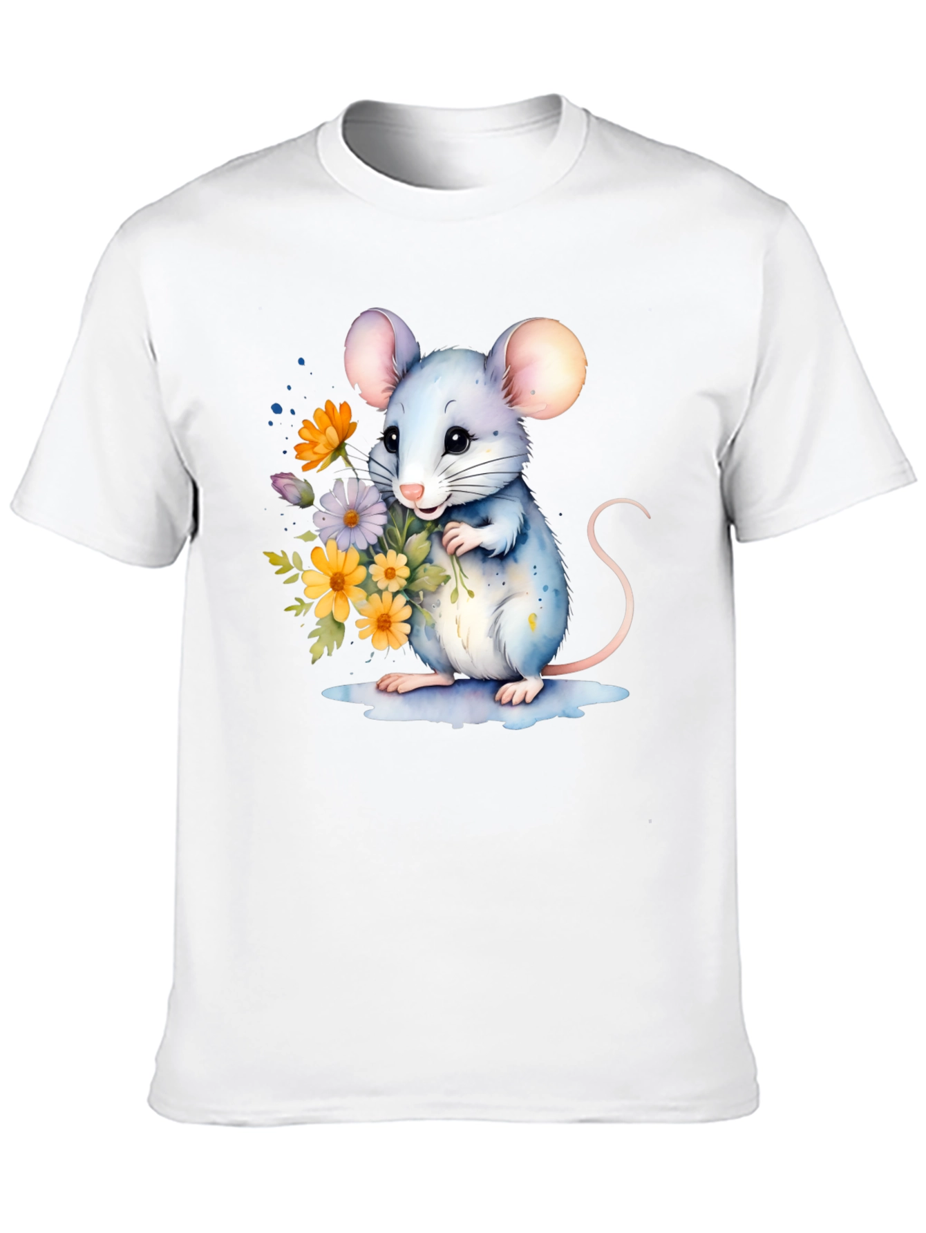 Cute Mouse With Flowers Graphic T-Shirt
