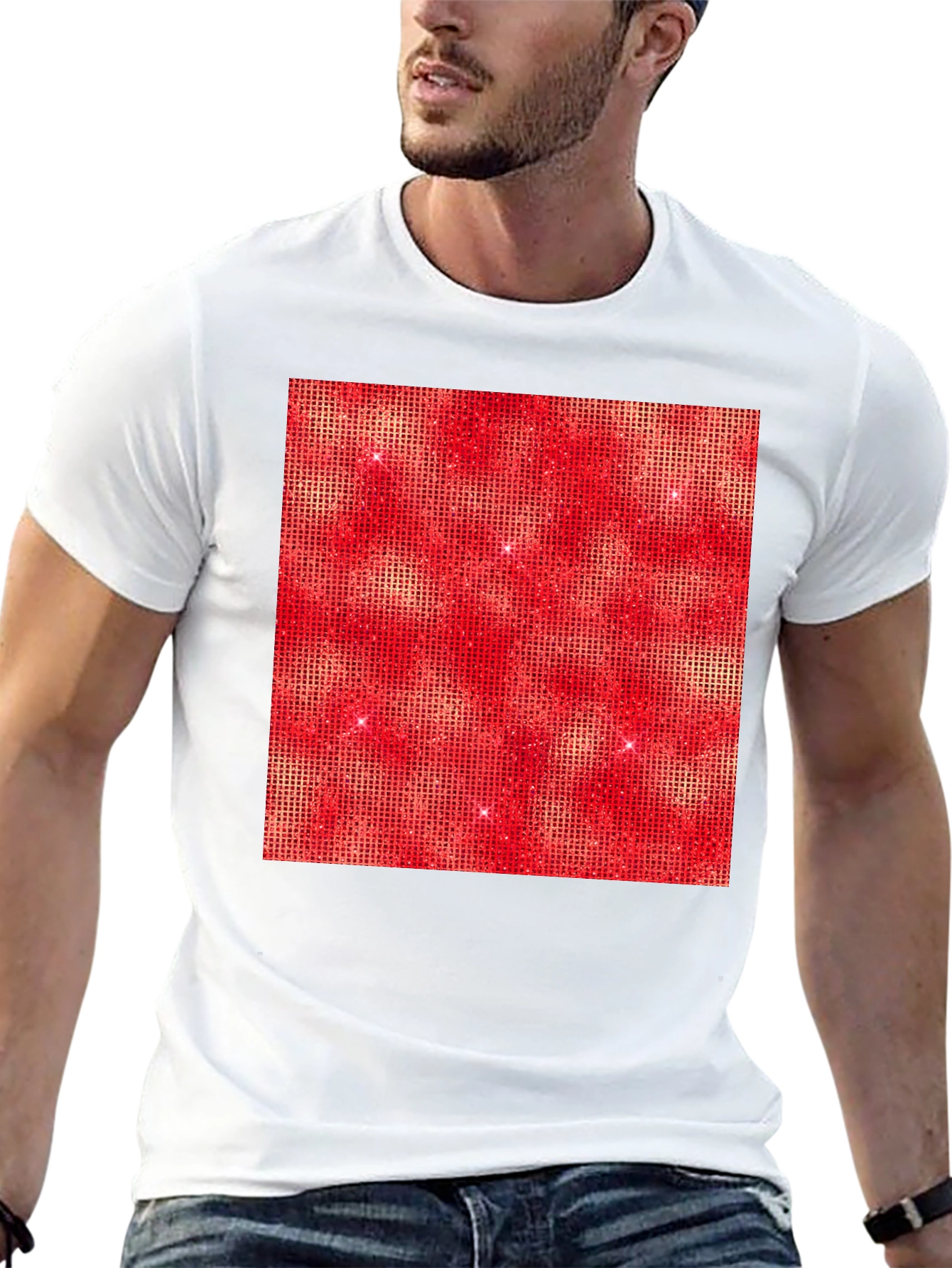 Red Square Design Black T-Shirt