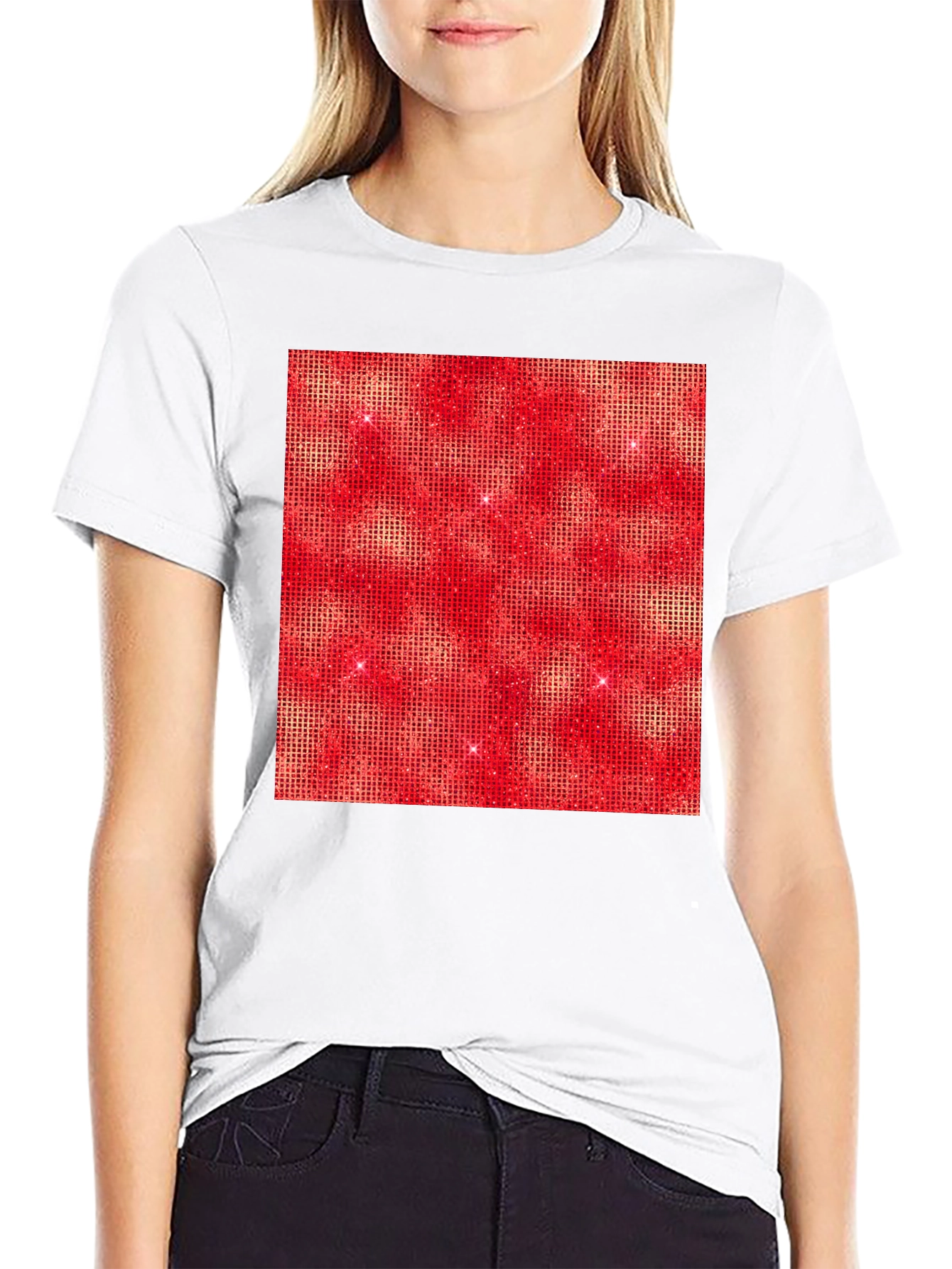 Red Square Design Black T-Shirt