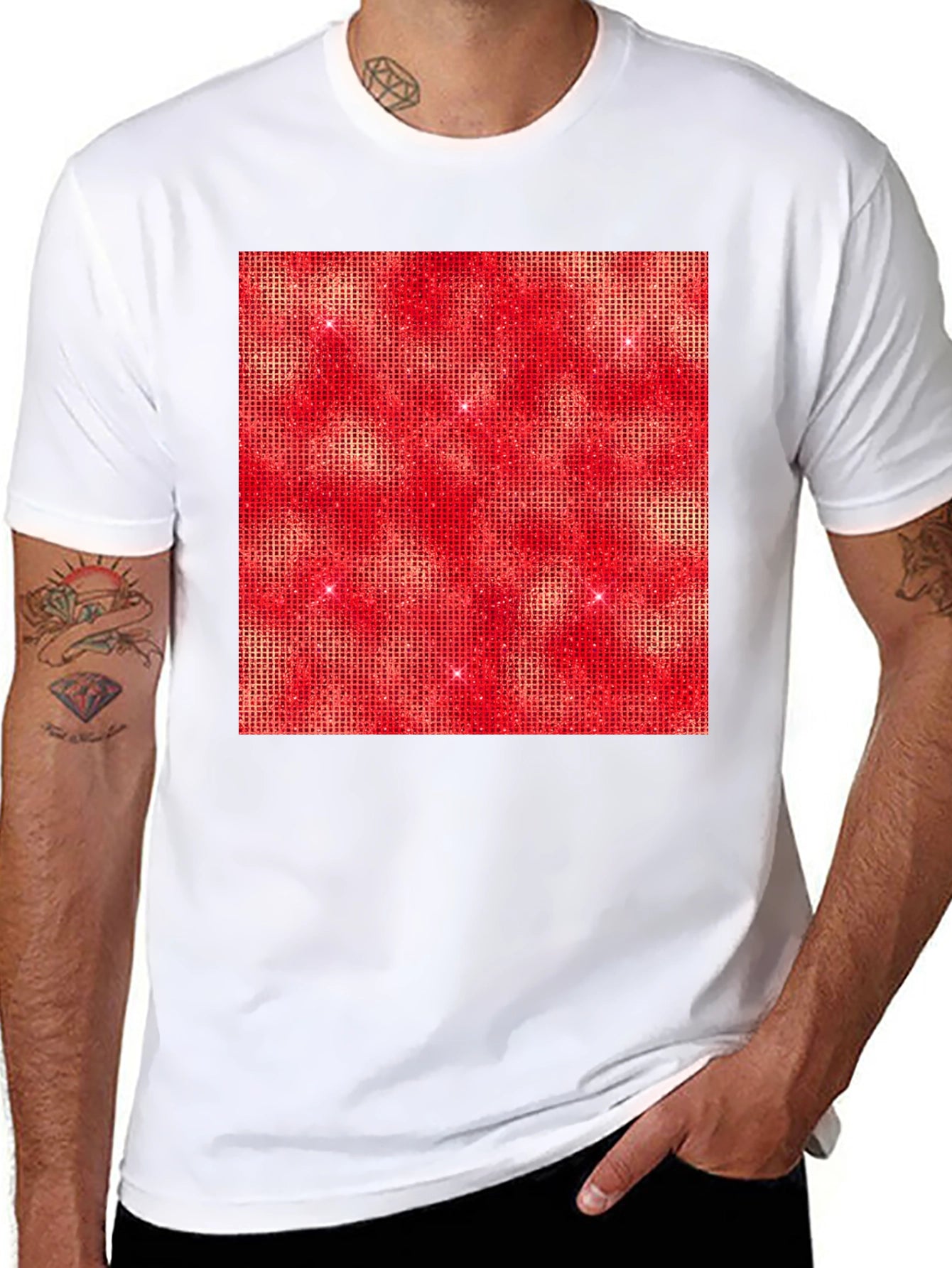 Red Square Design Black T-Shirt