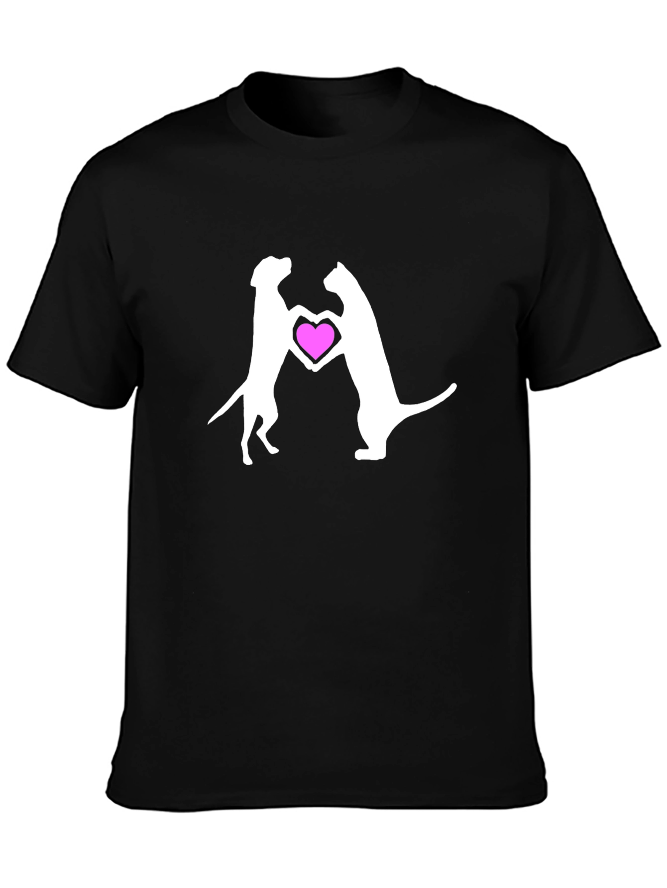 Dog & Cat Heart Graphic Black T-Shirt
