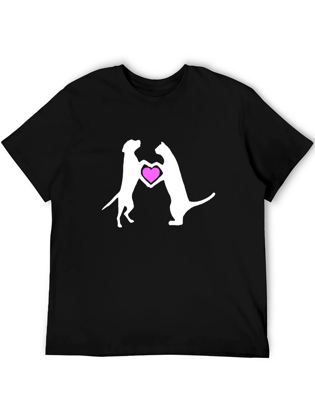 Dog & Cat Heart Graphic Black T-Shirt