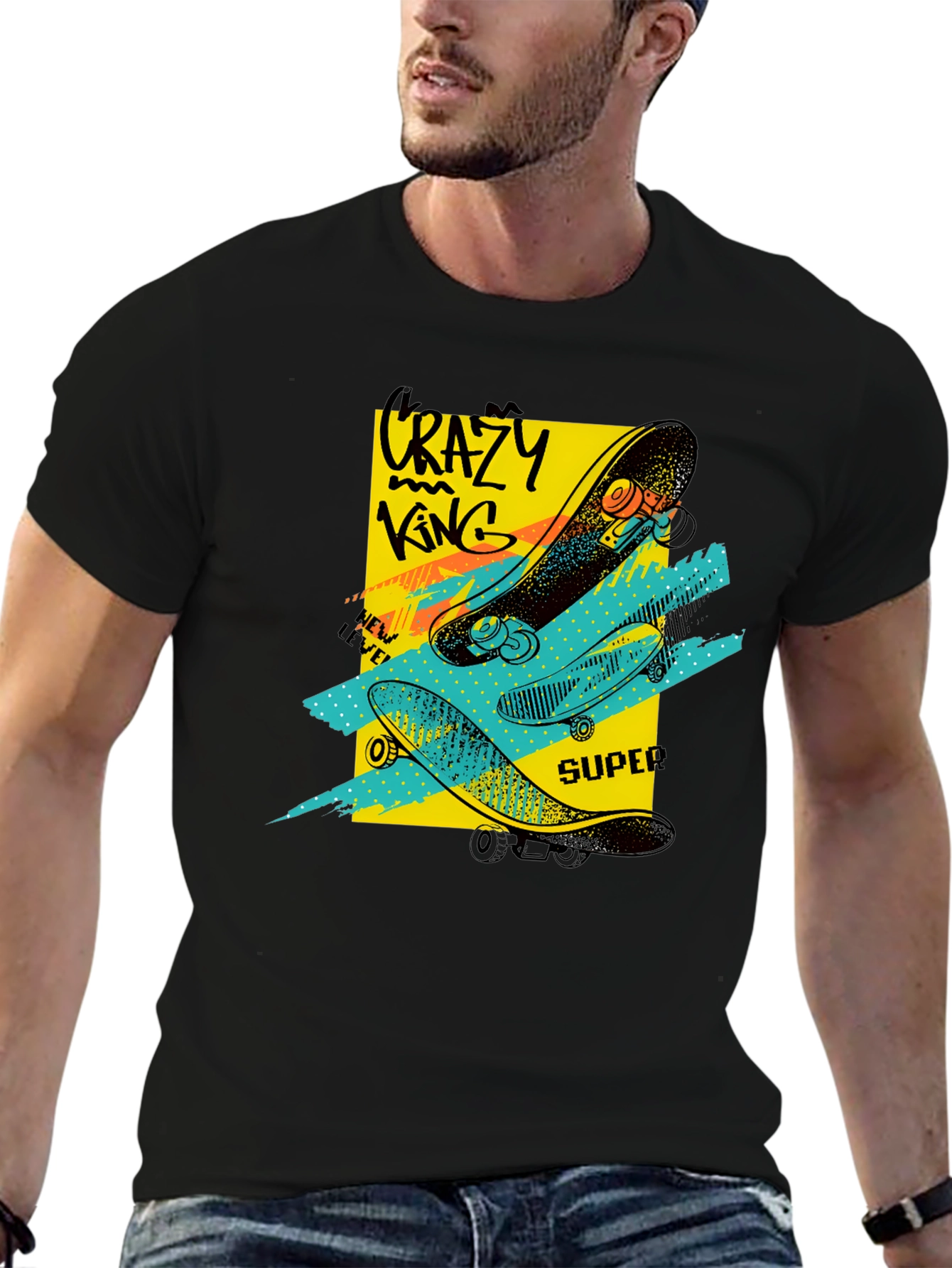 Crazy King Skateboard Graphic Tee - Urban Style
