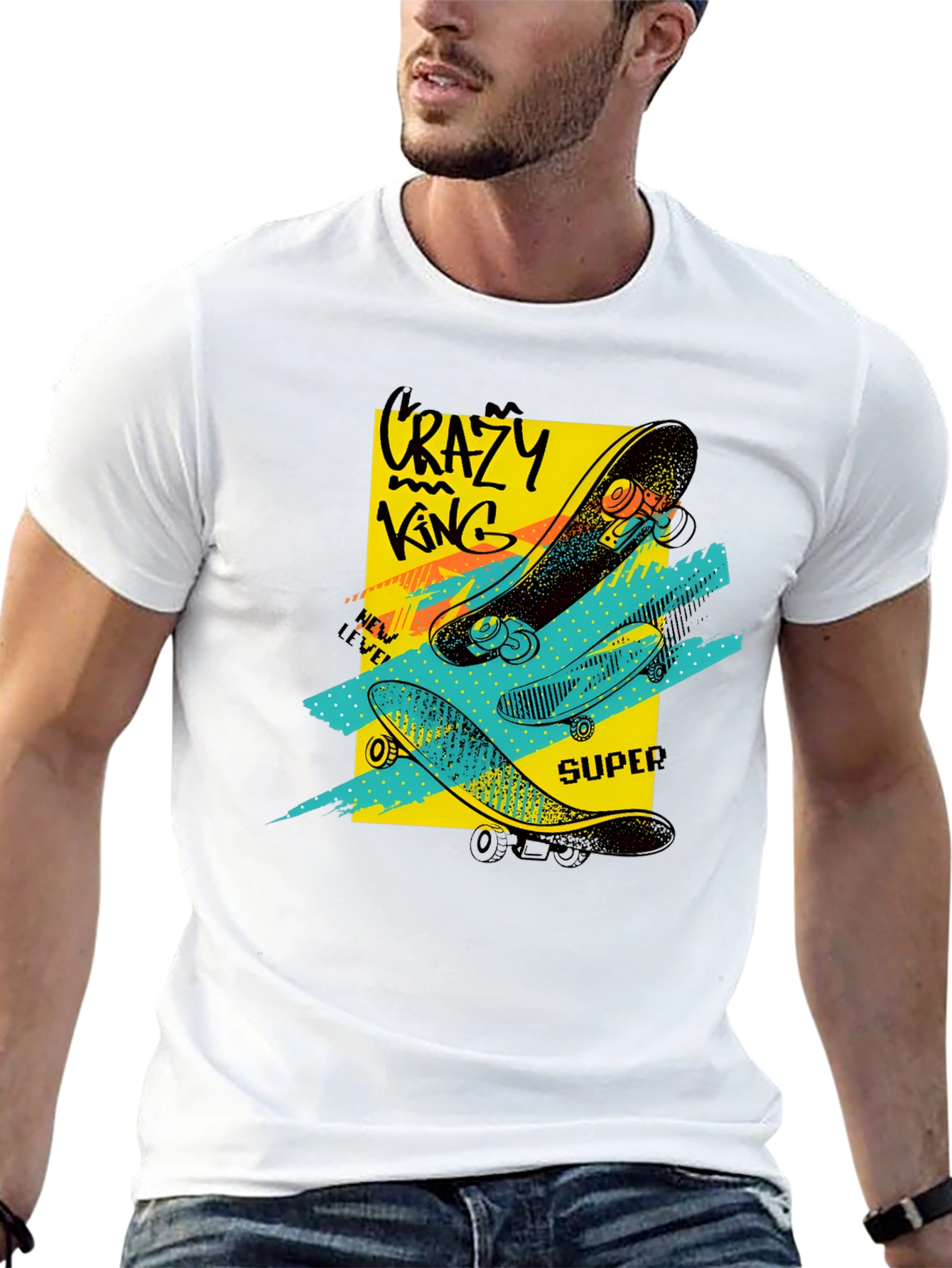 Crazy King Skateboard Graphic Tee - Urban Style