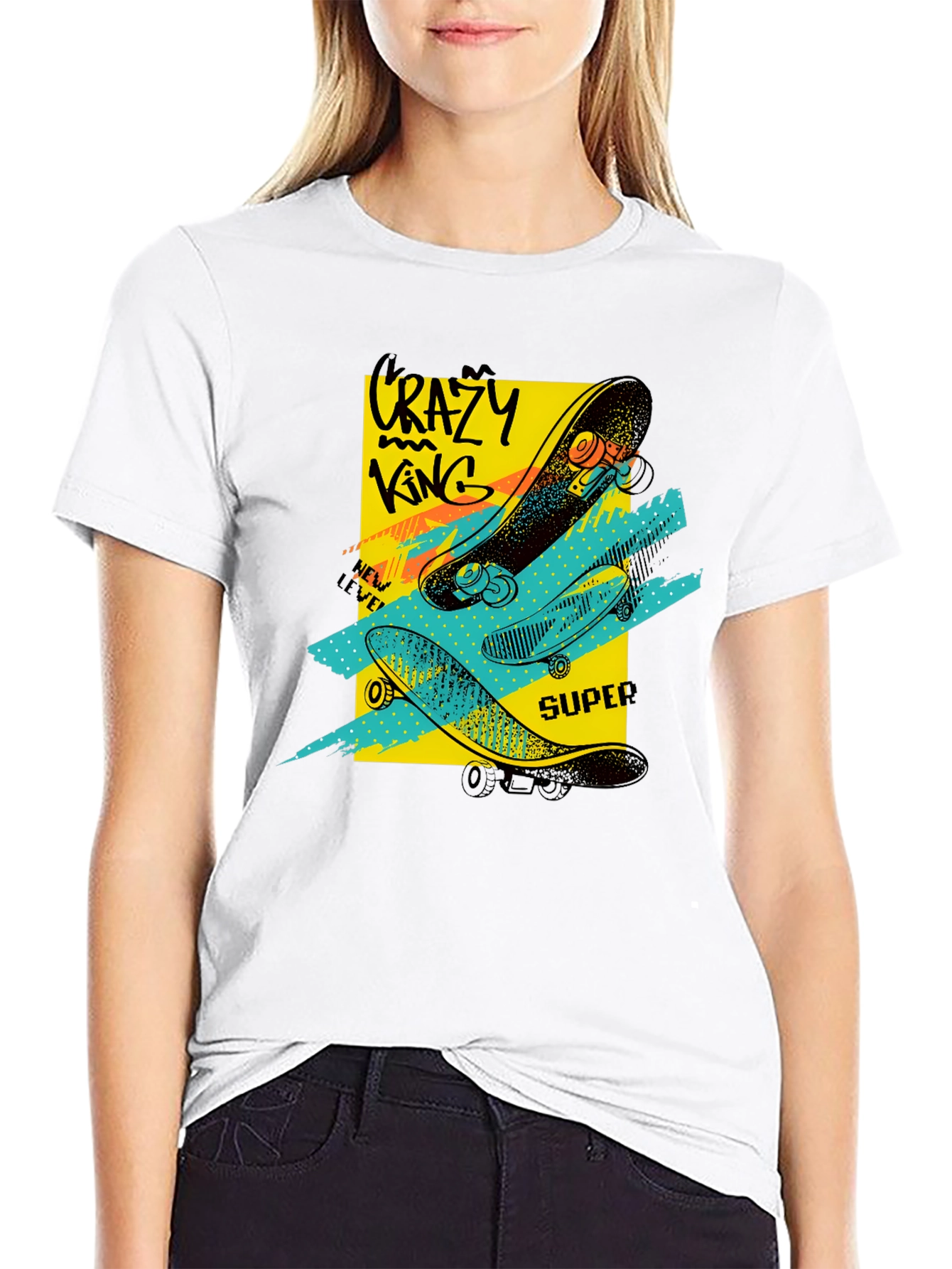 Crazy King Skateboard Graphic Tee - Urban Style