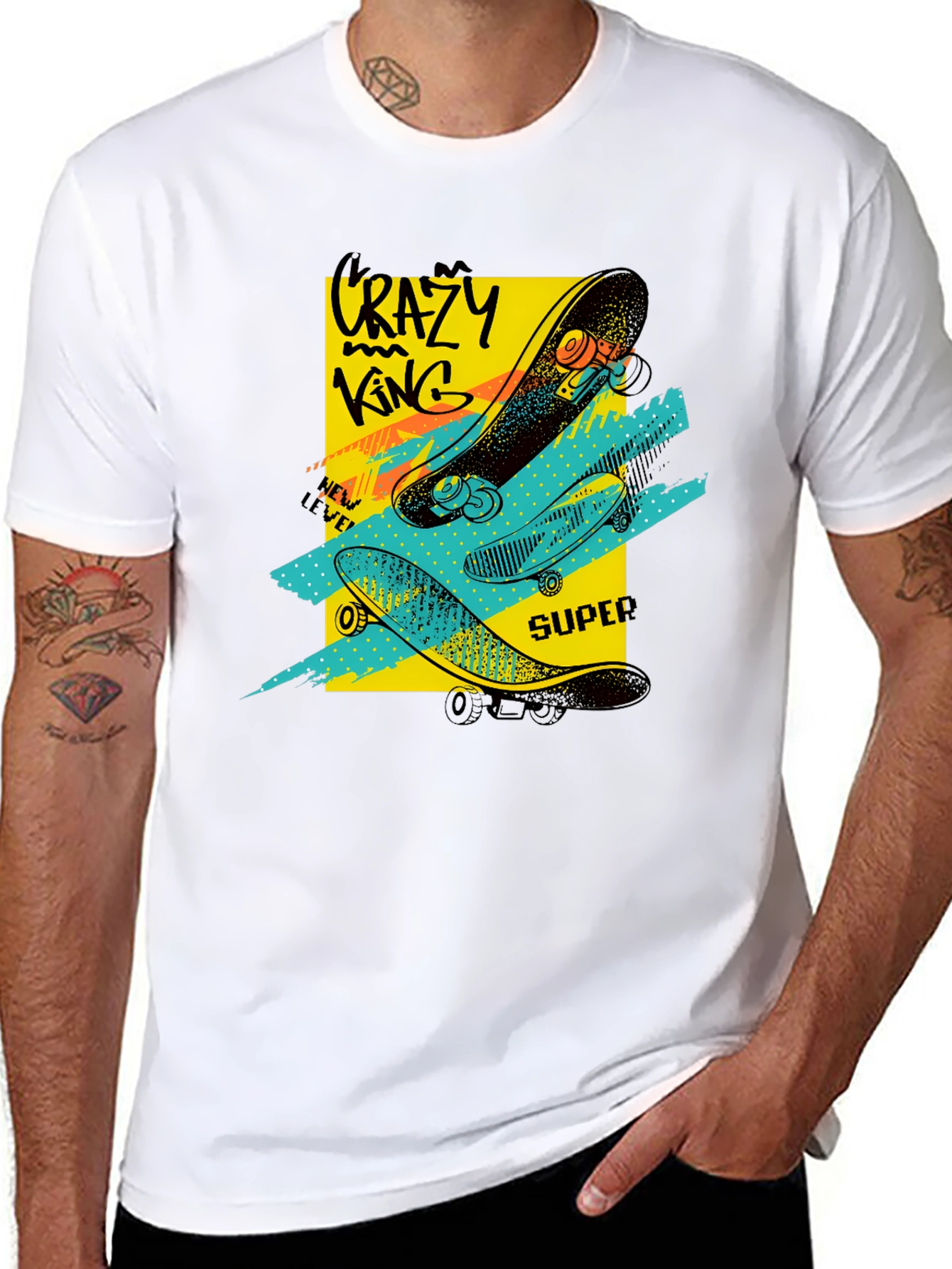 Crazy King Skateboard Graphic Tee - Urban Style