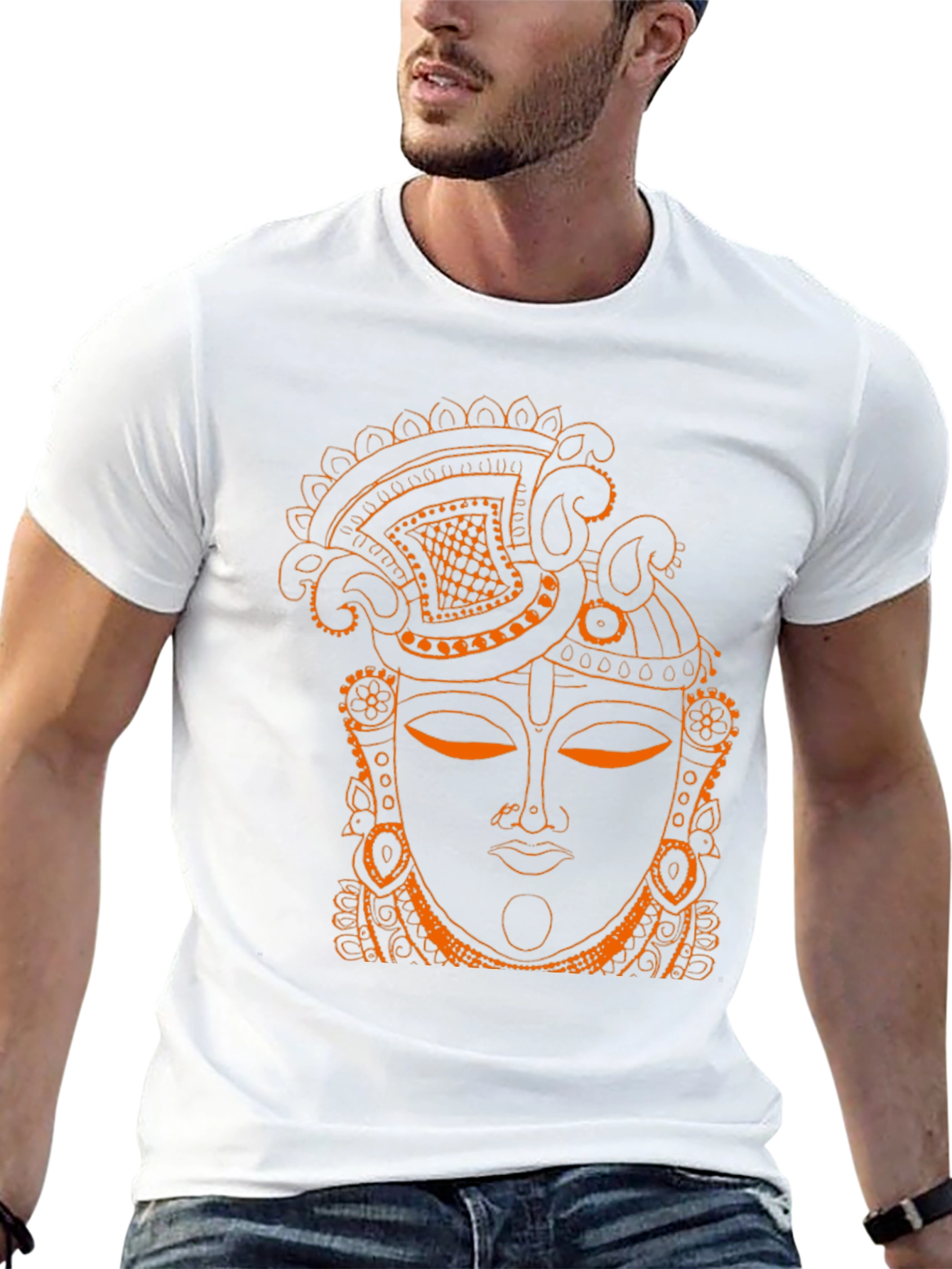 Ornate Face Graphic Tee - Artistic Black T-Shirt