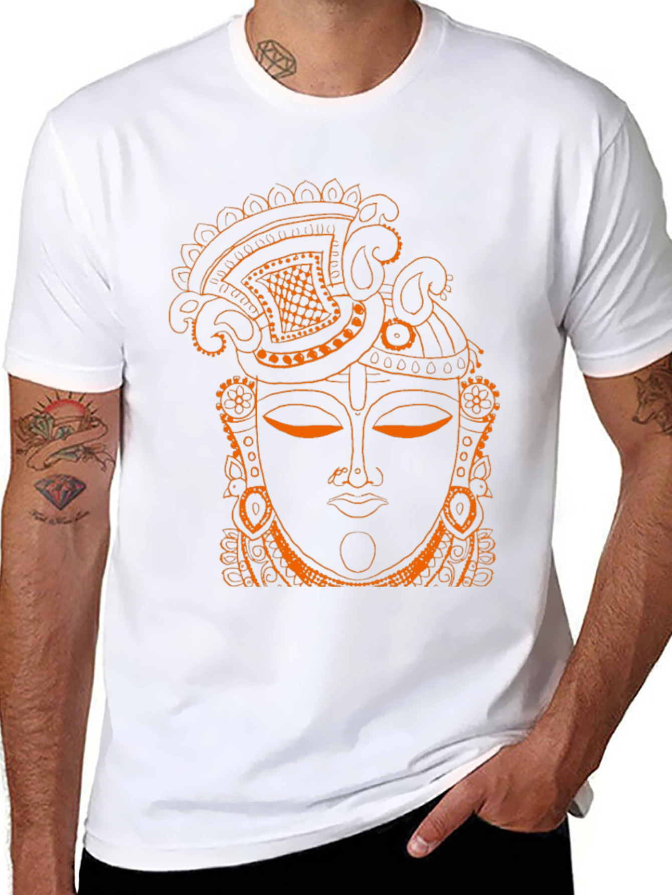 Ornate Face Graphic Tee - Artistic Black T-Shirt
