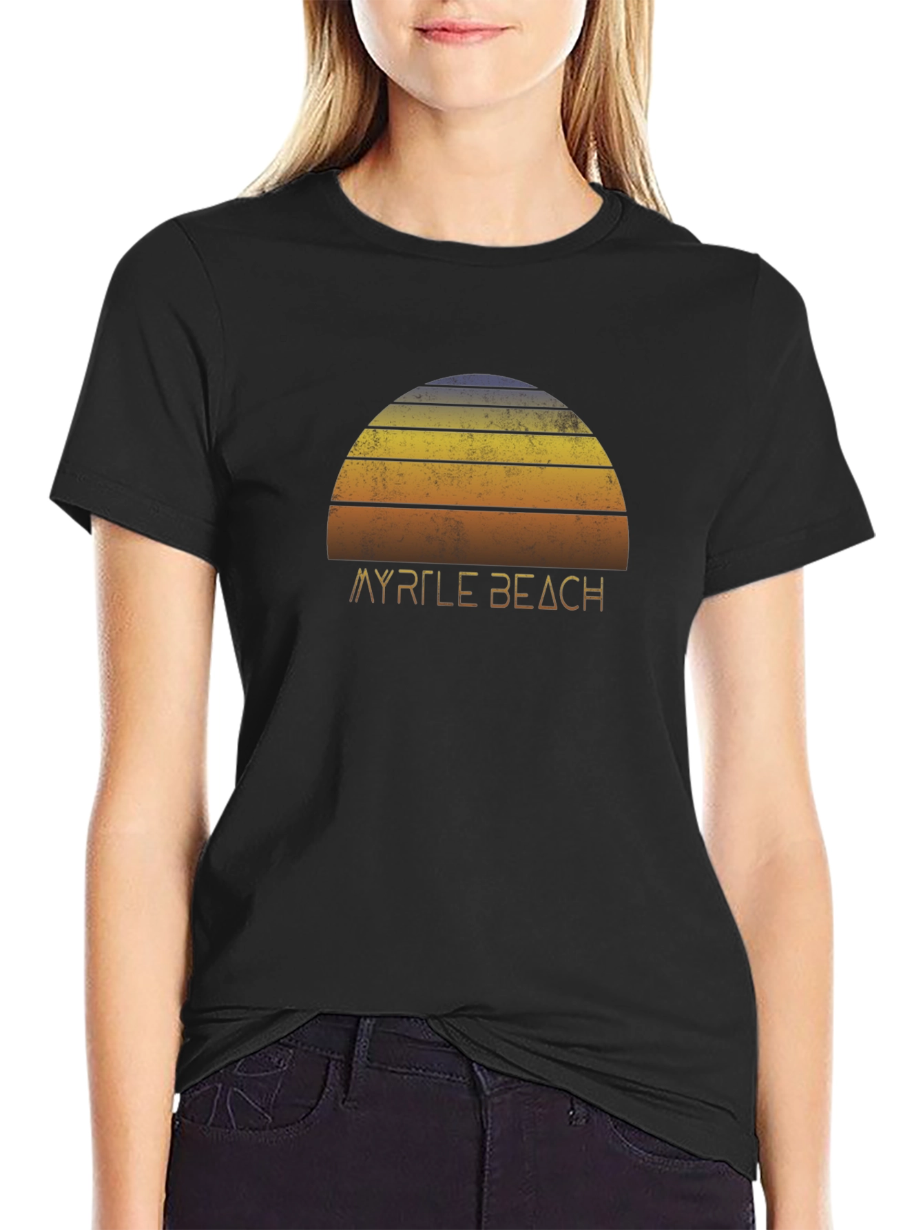 Myrtle Beach Sunset Tee - Retro Style Black T-Shirt