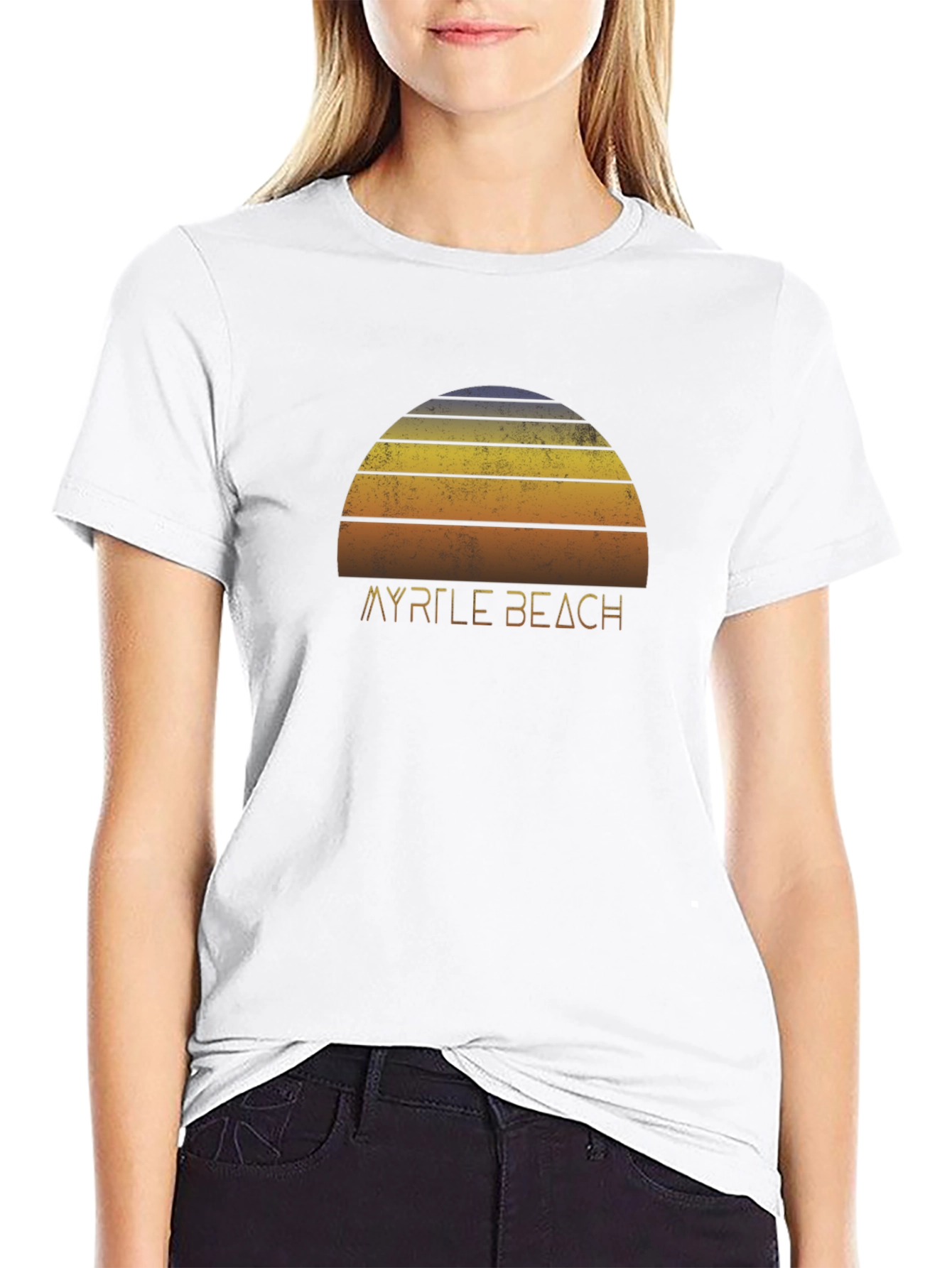 Myrtle Beach Sunset Tee - Retro Style Black T-Shirt
